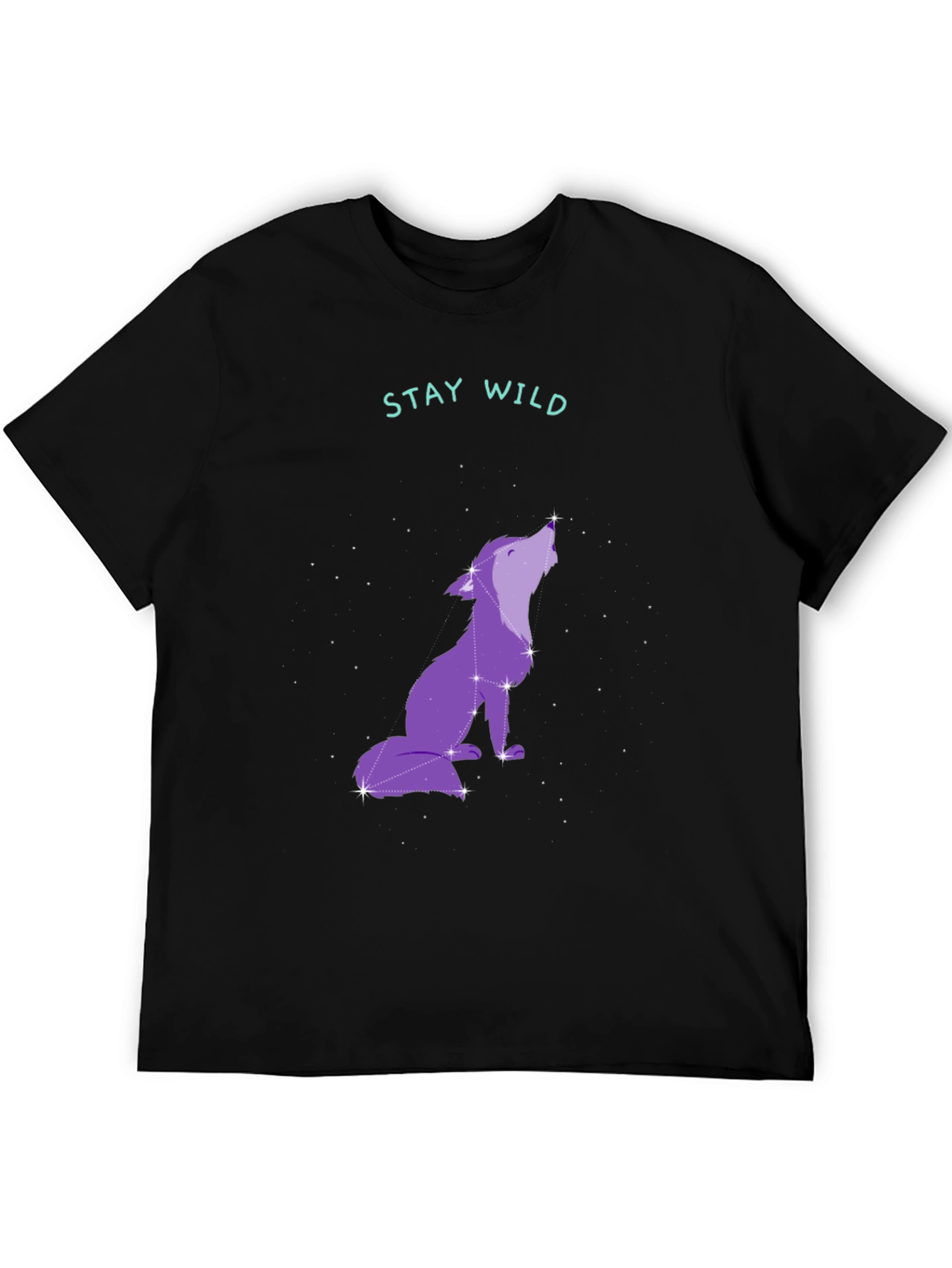 Black Stay Wild Wolf Constellation Graphic Tee - Black view 5