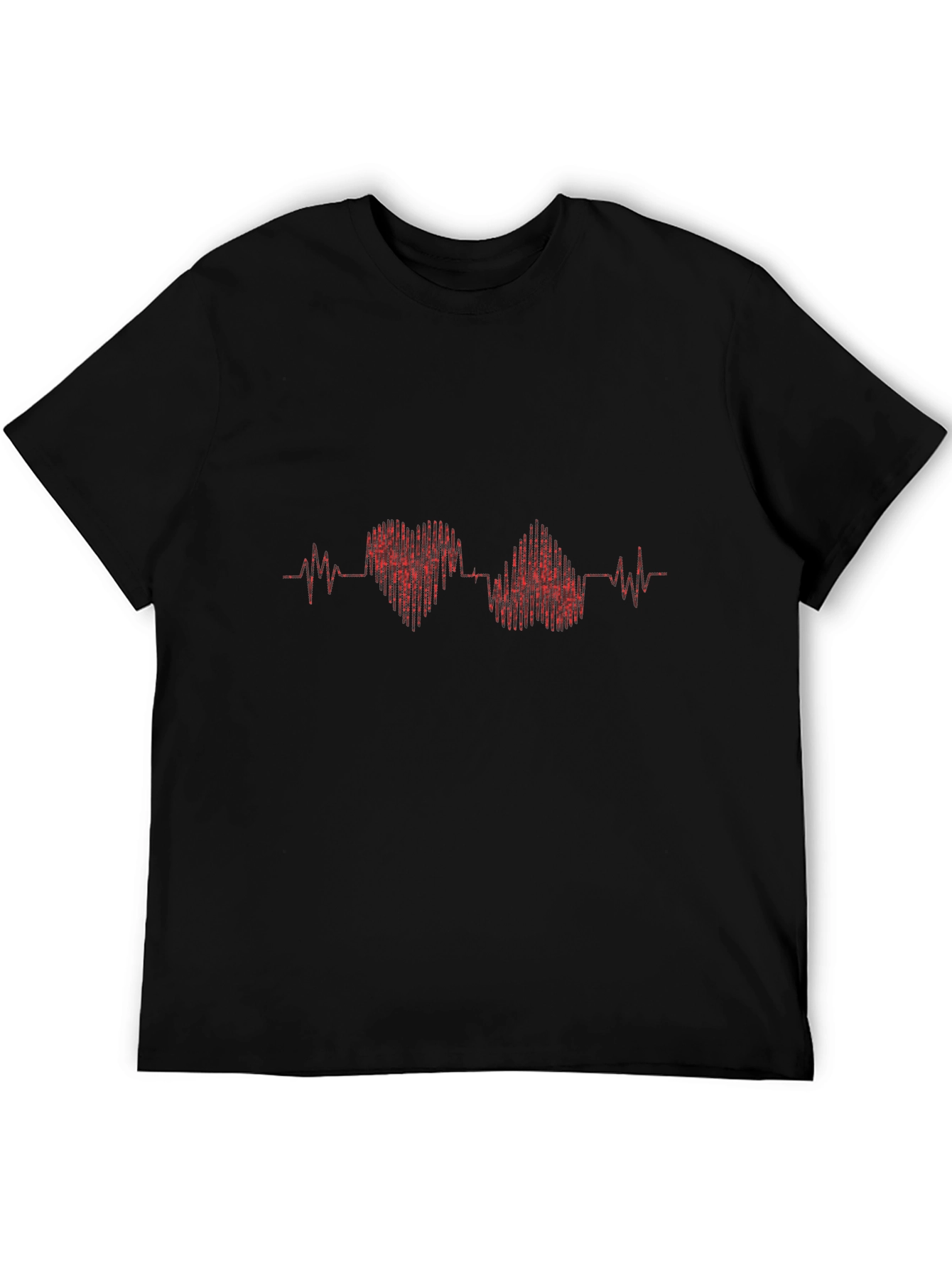 Black Heartbeat Design Men's Black T-Shirt view 5