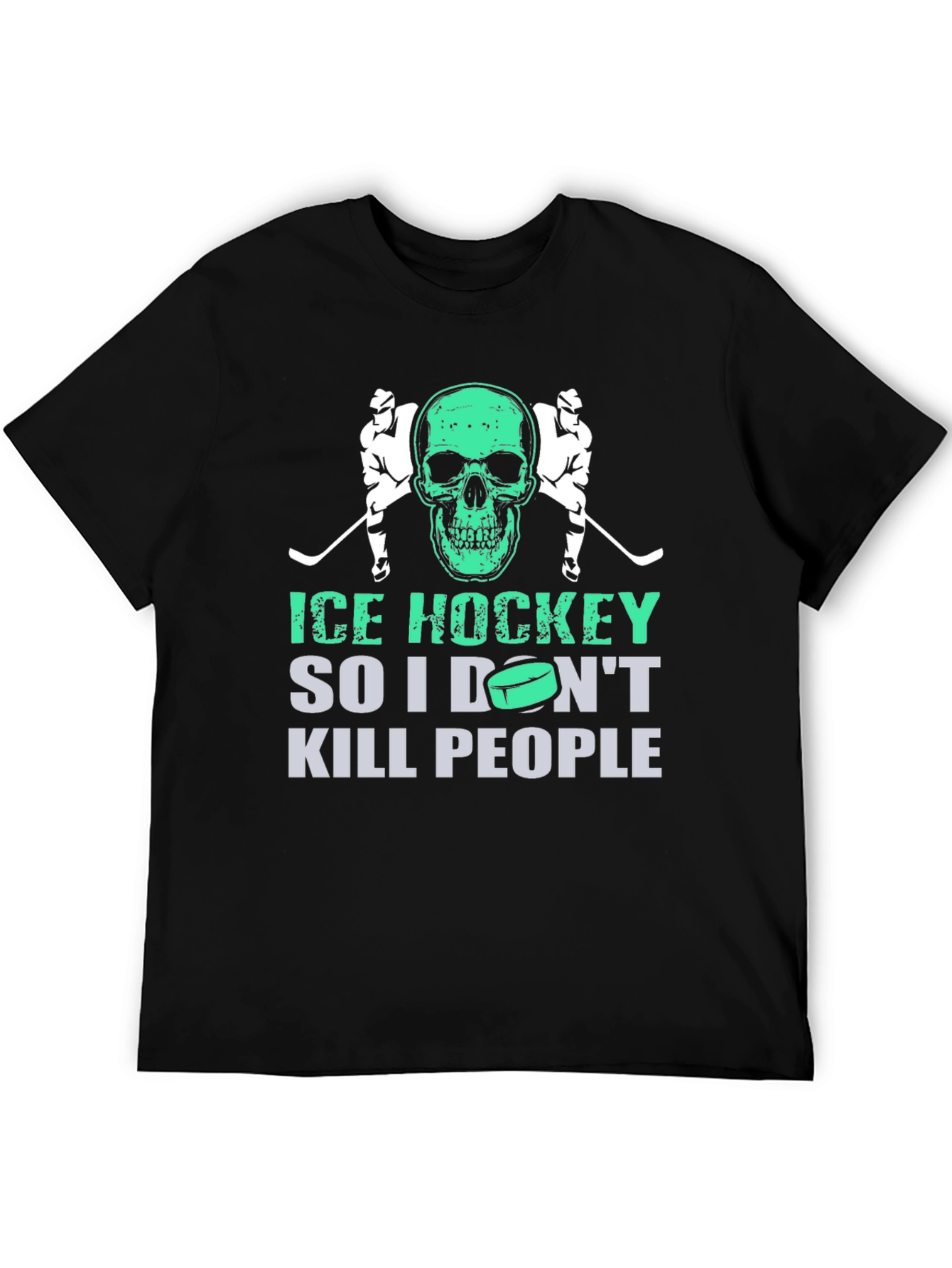 Black Ice Hockey Skull Graphic T-Shirt view 5
