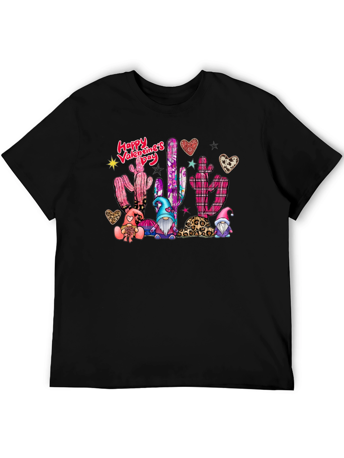 Valentine's Day Cactus Gnomes Black T-Shirt - 5