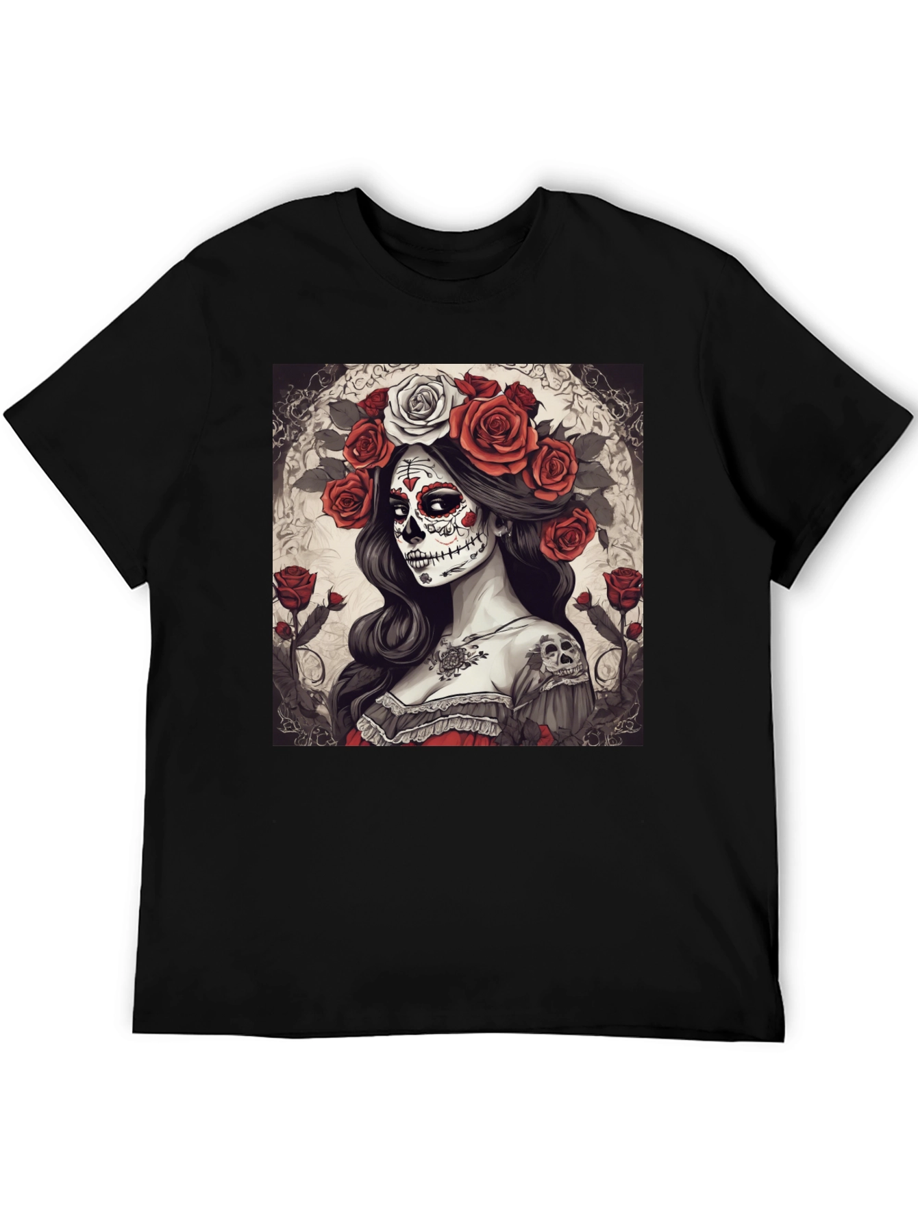 Black Day of the Dead Woman Graphic T-Shirt view 5