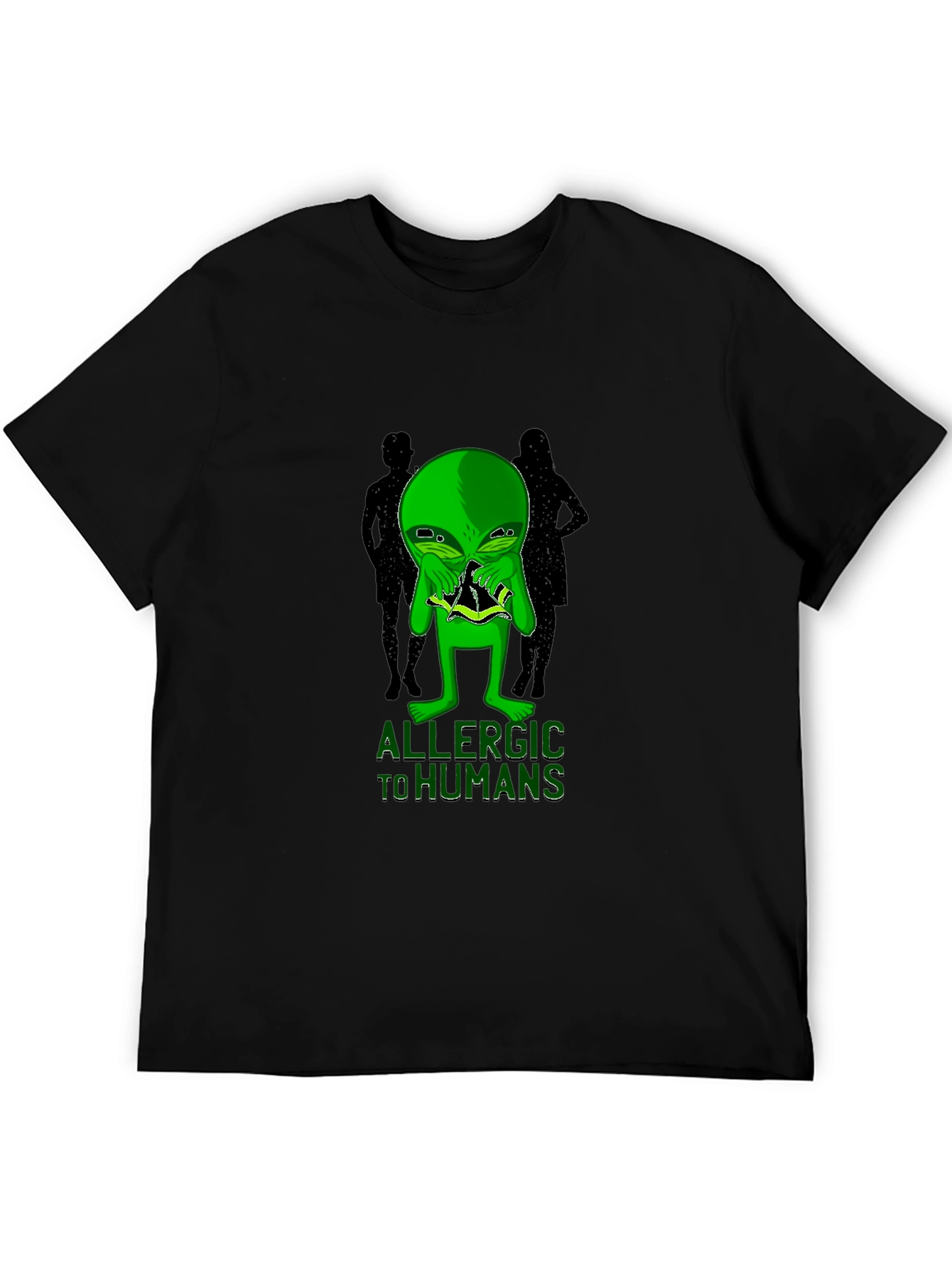 Black Allergic to Humans Alien Graphic T-Shirt view 5
