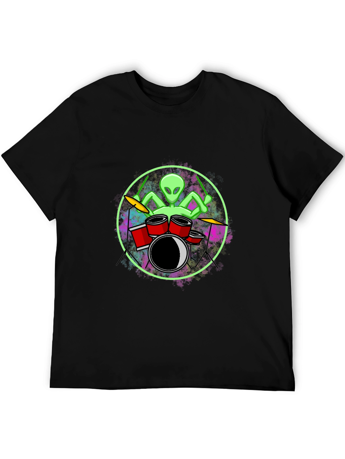 Black Alien Drummer Graphic Tee - Black Cotton T-Shirt view 5
