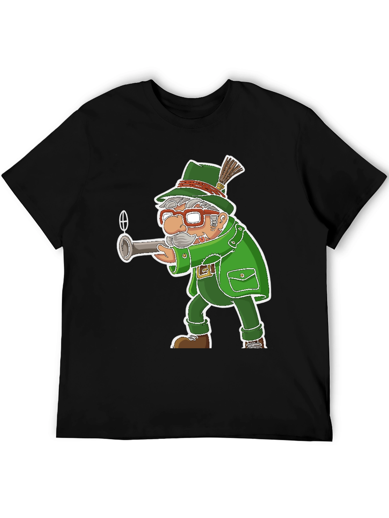 Black Cartoon Hunter T-Shirt - Novelty Graphic Tee view 5