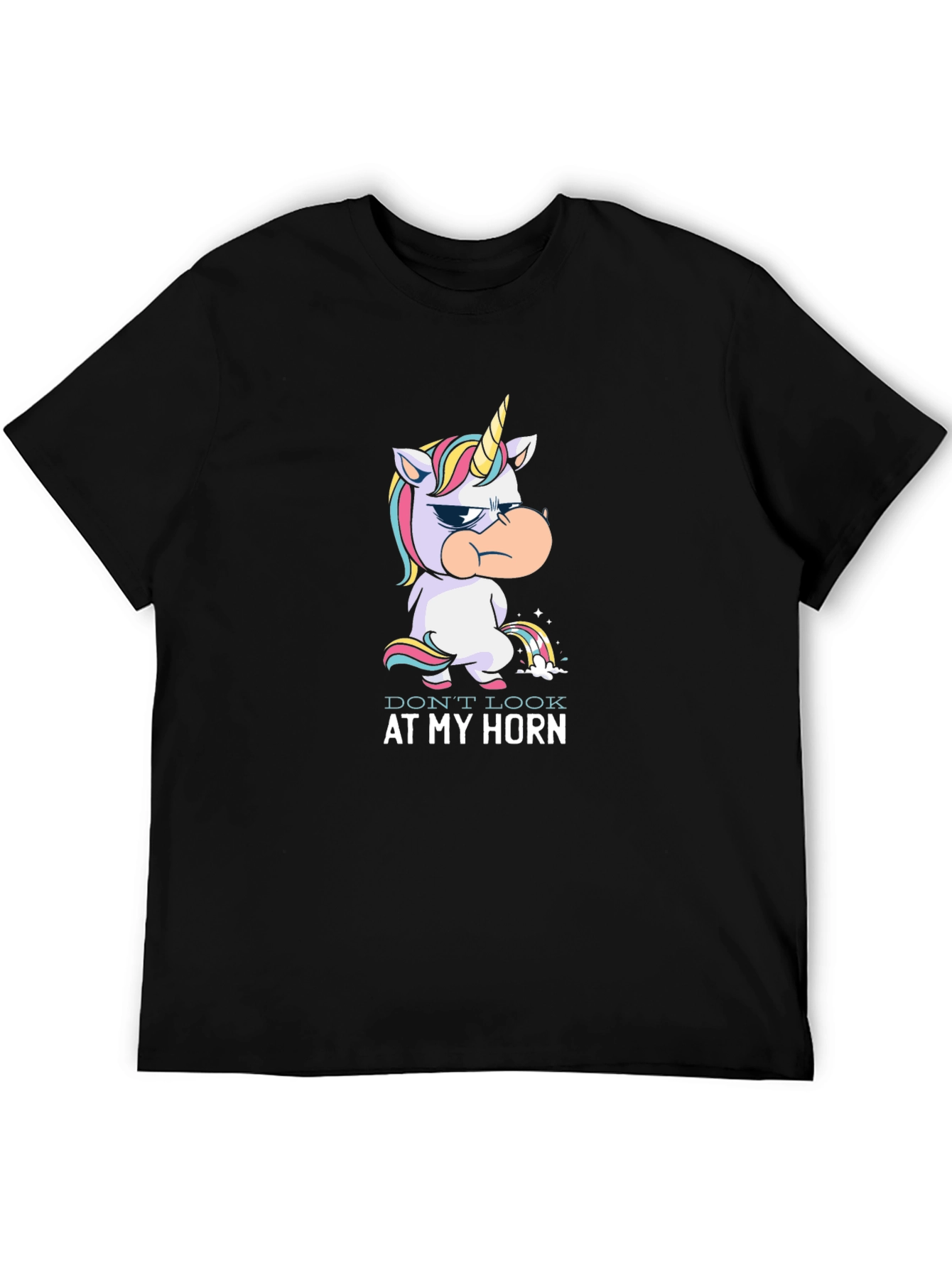 Black Grumpy Unicorn Rainbow Pee T-Shirt view 5