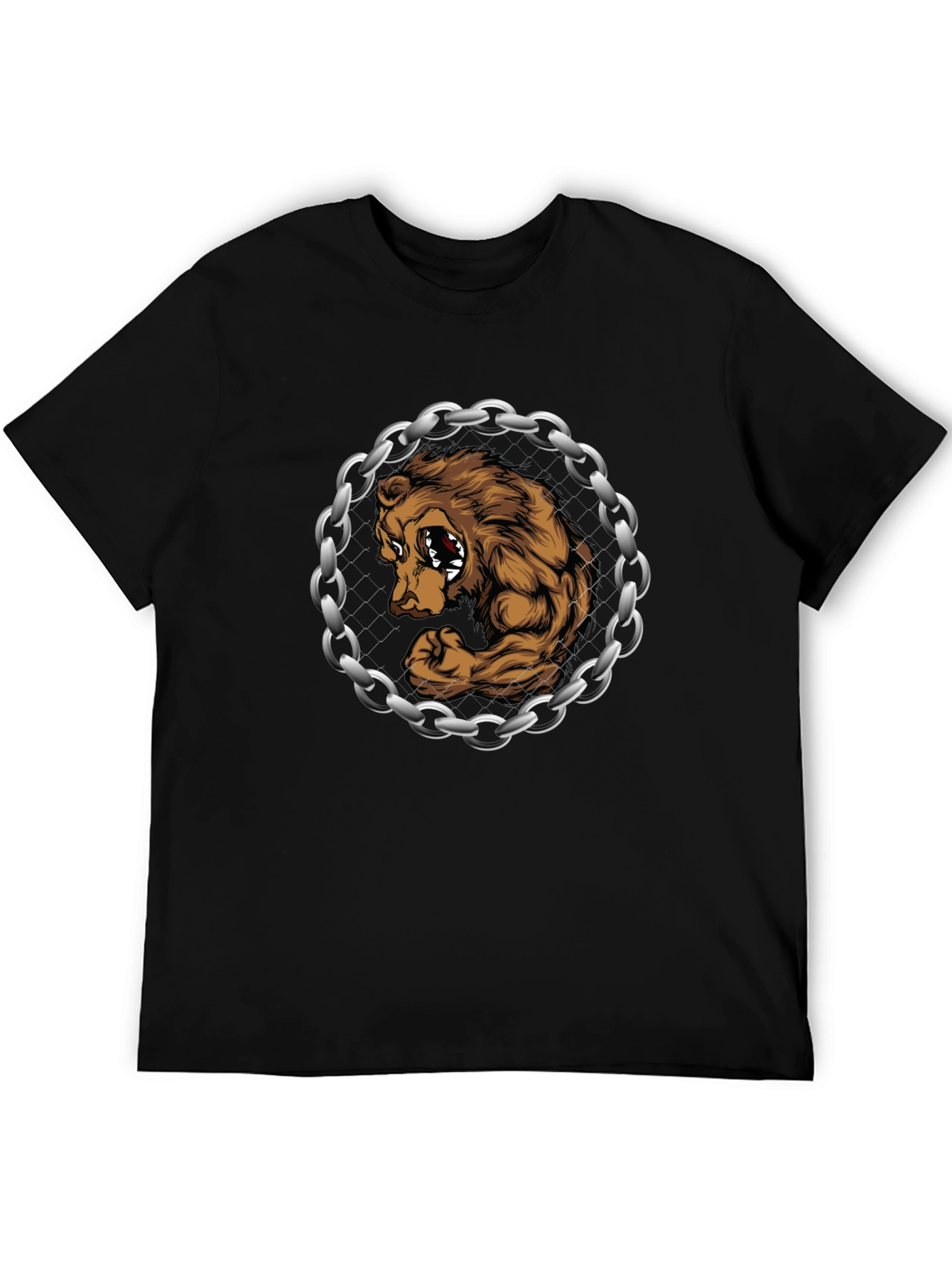 Bear Muscle Chains Graphic T-Shirt - Black - 5