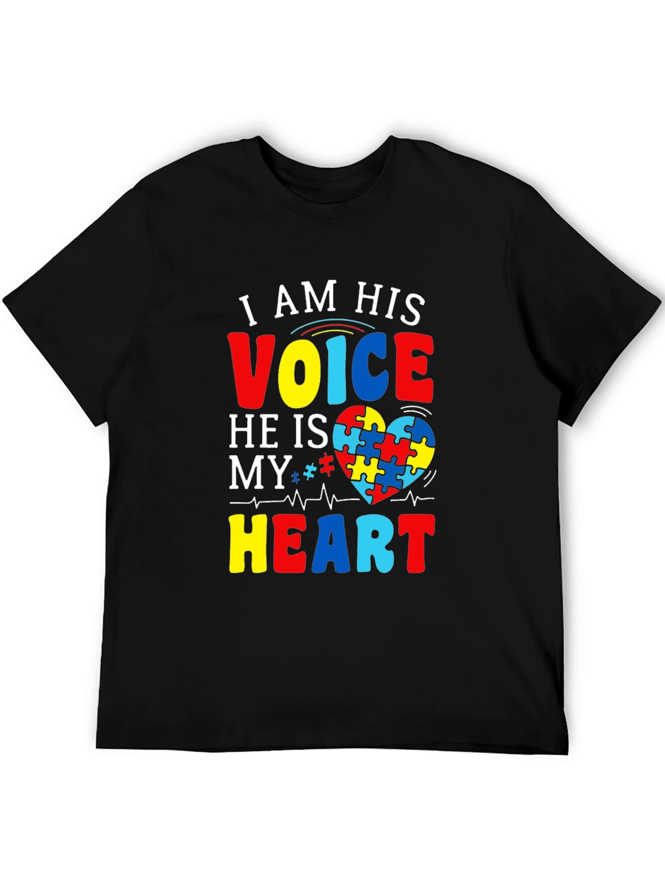 Black Autism Awareness T-Shirt - I am His Voice, He is My Heart view 5