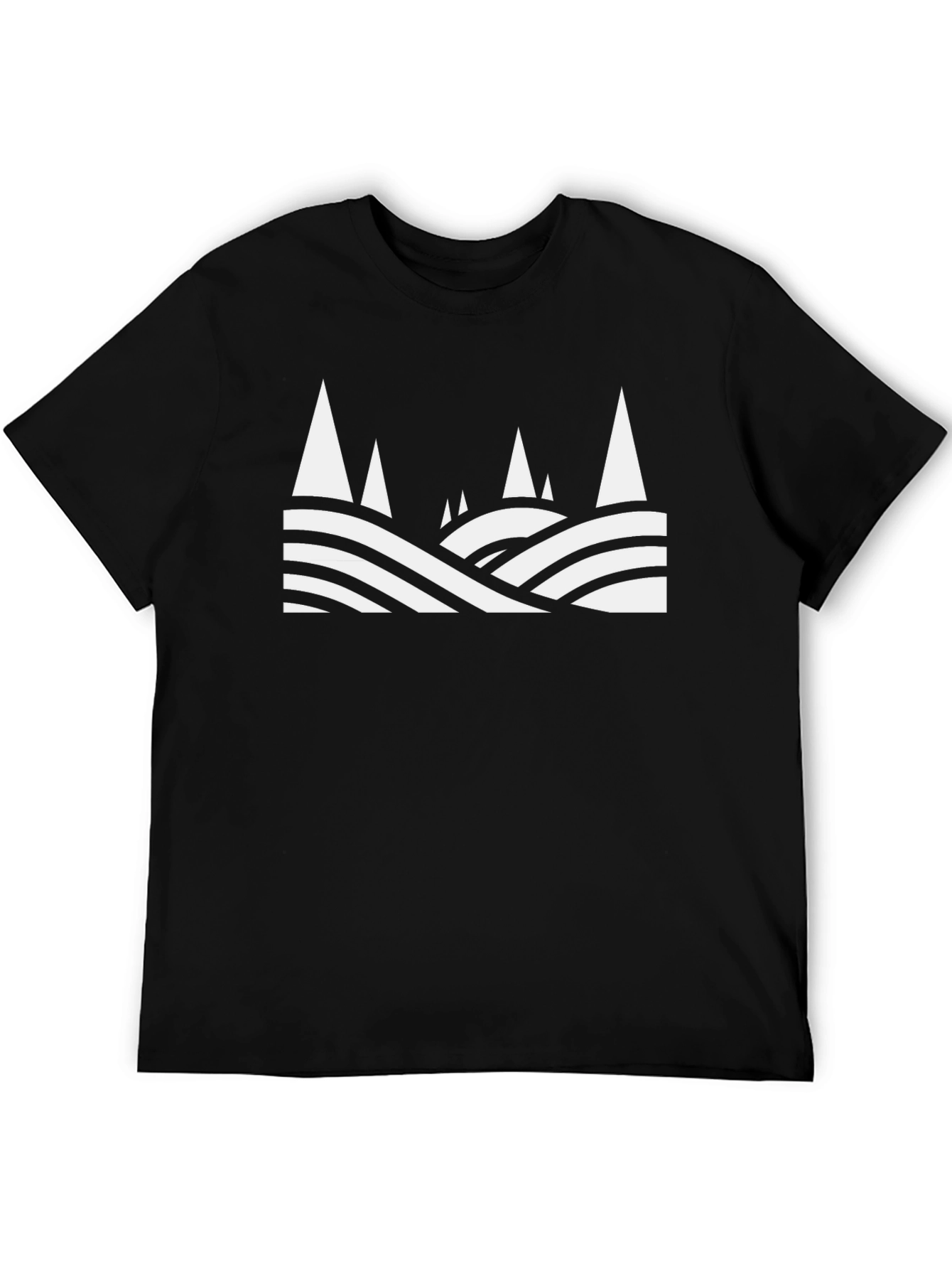 Black Abstract Mountain Scene Graphic Tee - Black Cotton T-Shirt view 5