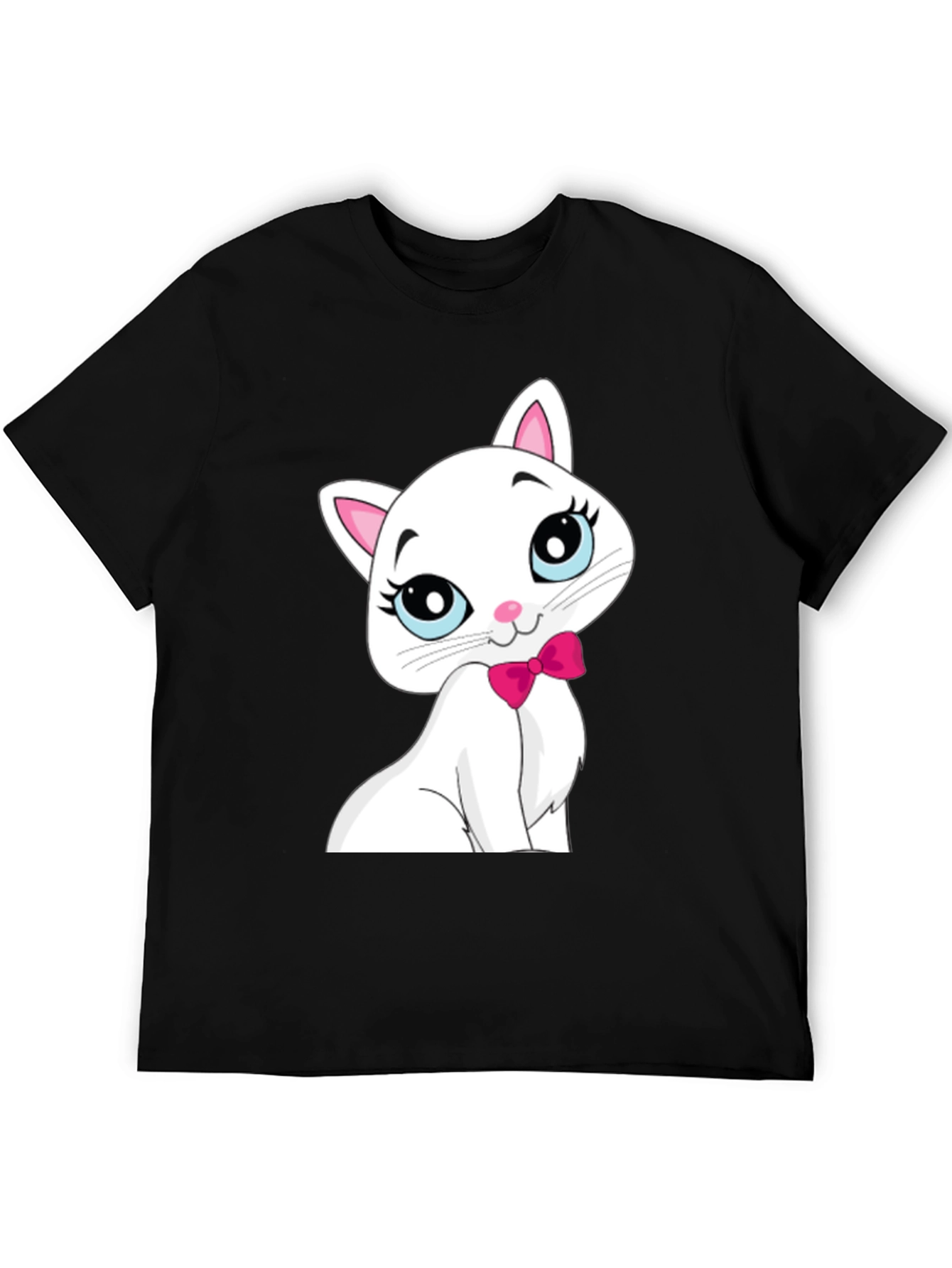 Black Cute White Cat T-Shirt view 5