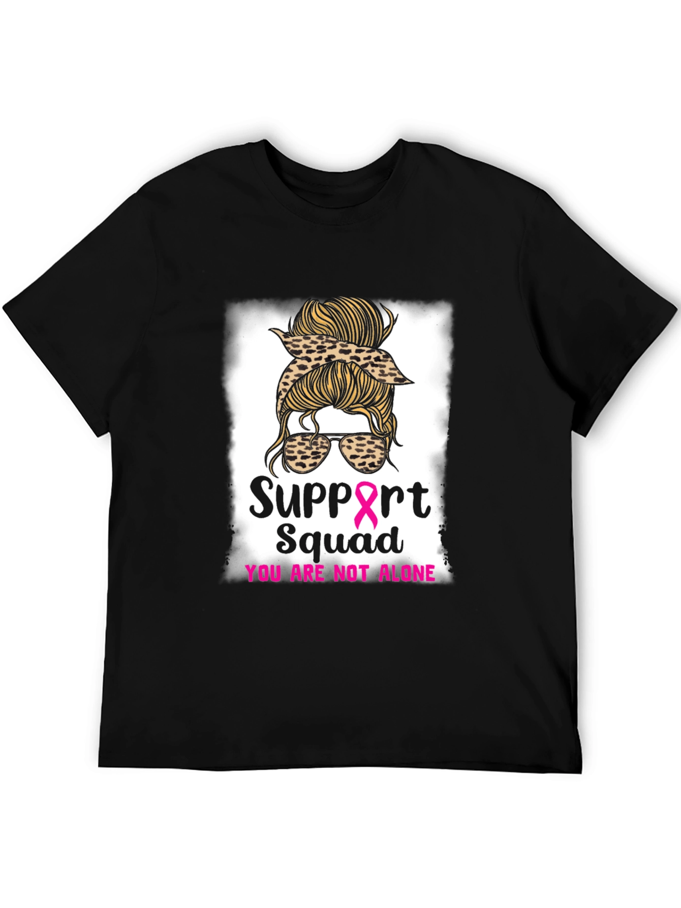 Black Support Squad Messy Bun Breast Cancer Awareness T-Shirt view 5