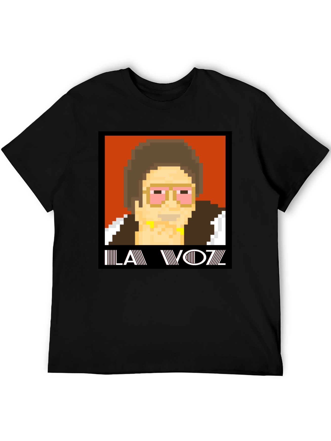 Black Retro Pixel Art T-Shirt: LA VOZZ view 5