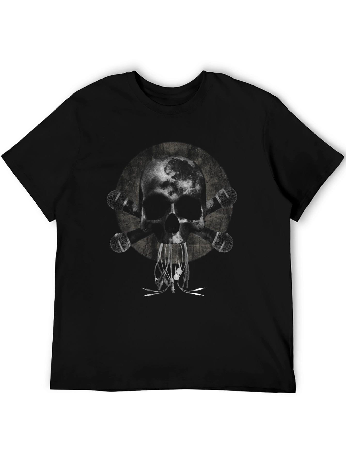 Black Skull & Microphones Graphic Print T-Shirt view 5