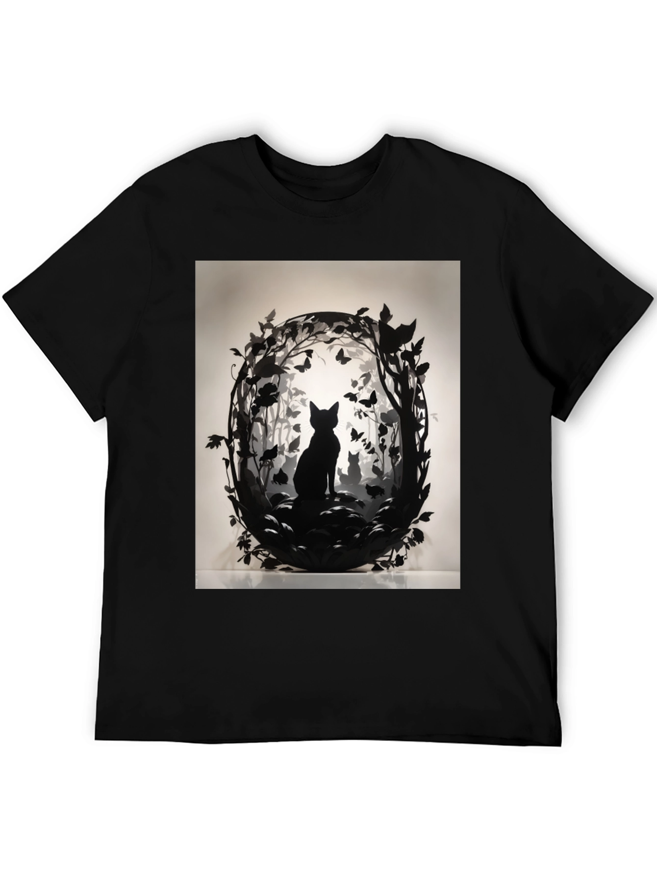 Black Artistic Cat Silhouette Graphic Tee view 5