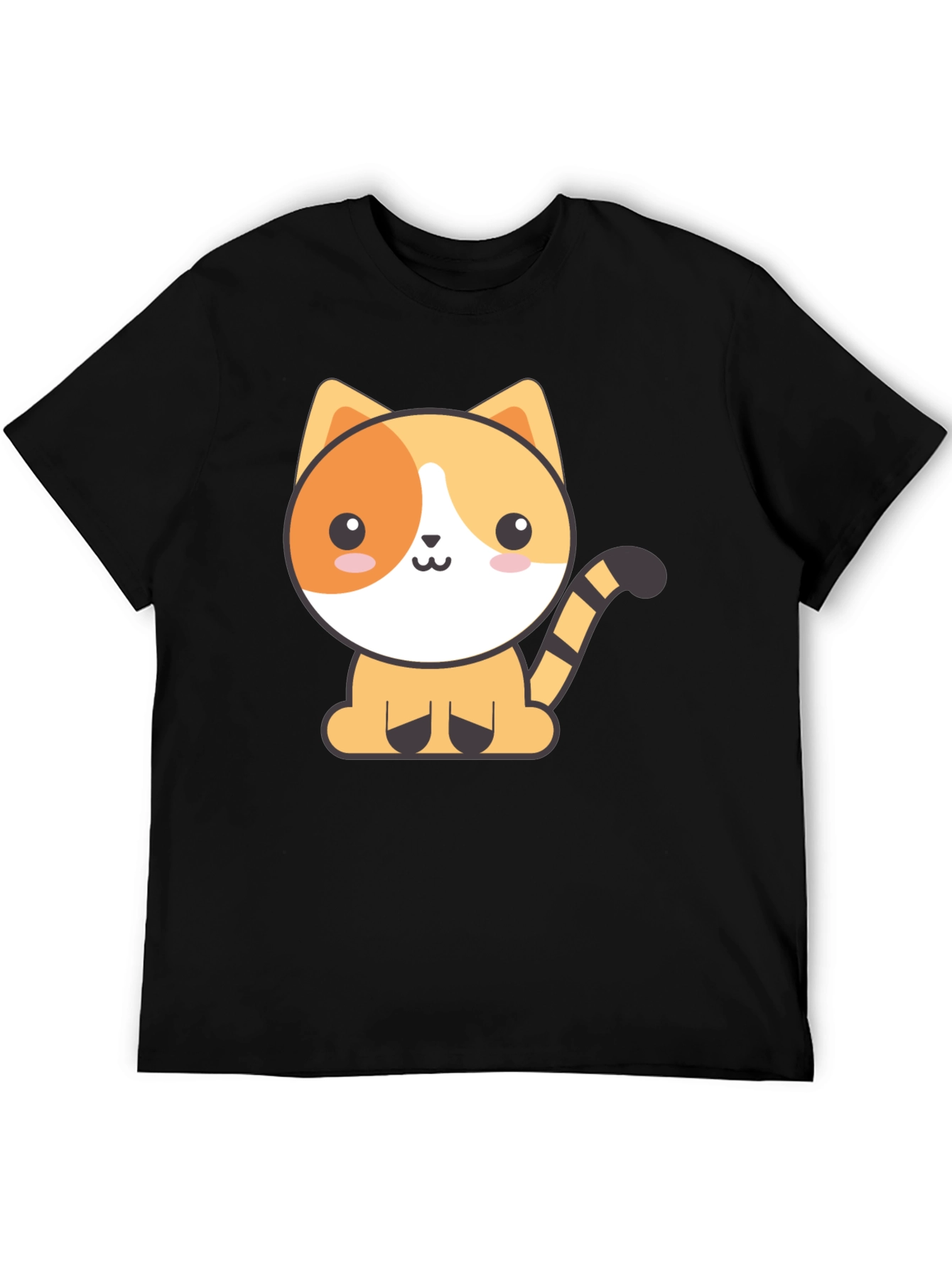 Black Cute Cartoon Cat Black T-Shirt view 5