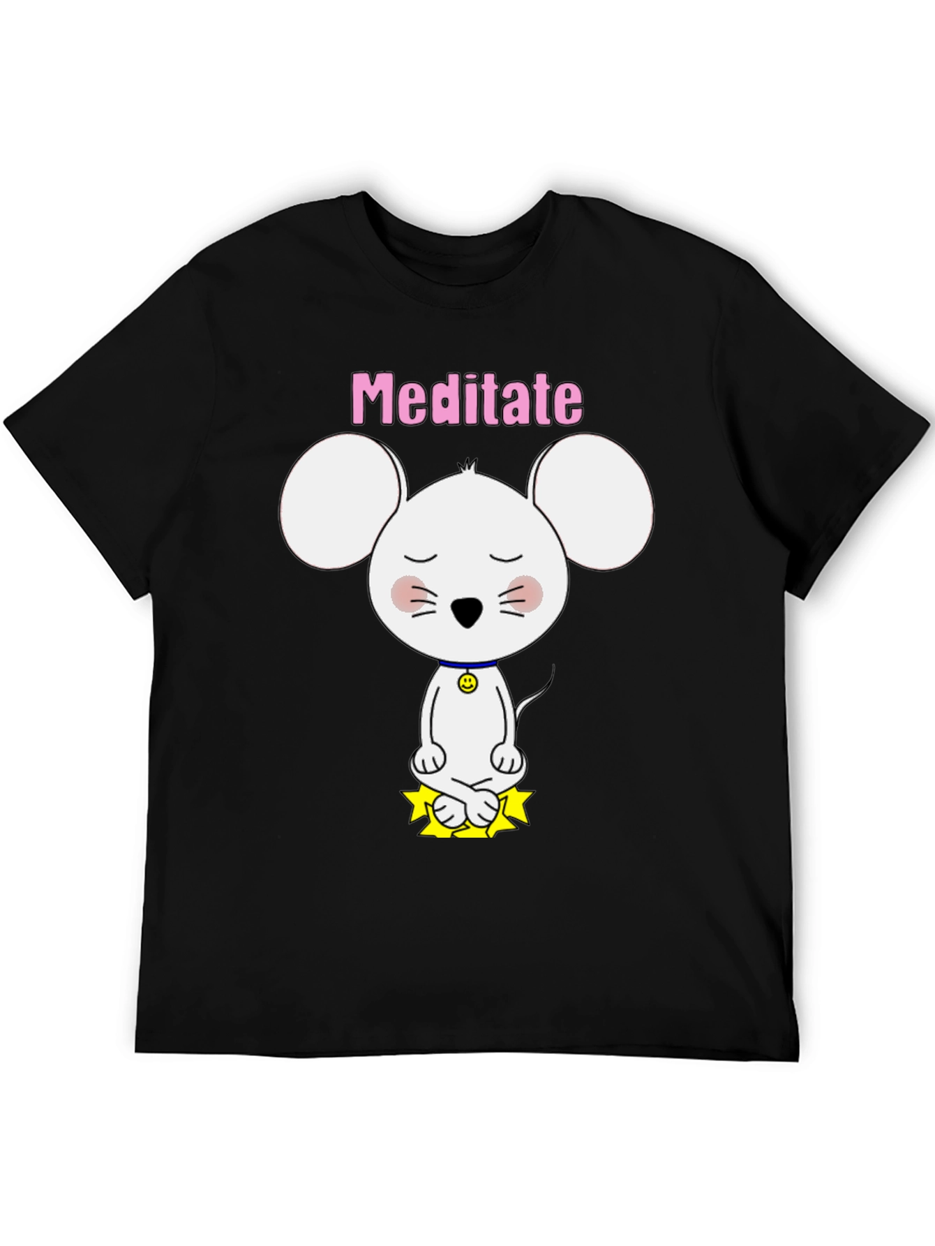 Black Meditate Mouse T-Shirt - Cute Yoga Cartoon Tee view 5