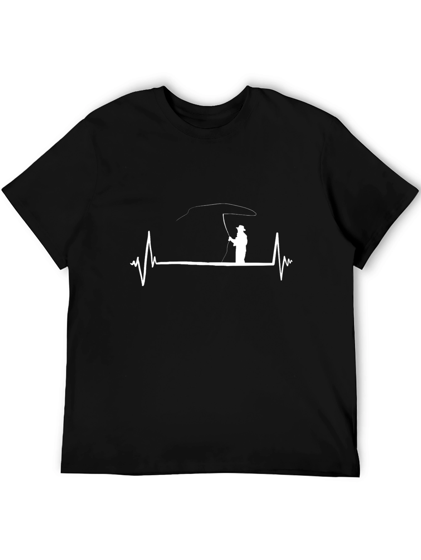 Black Fishing Heartbeat Graphic Tee - Black Cotton view 5
