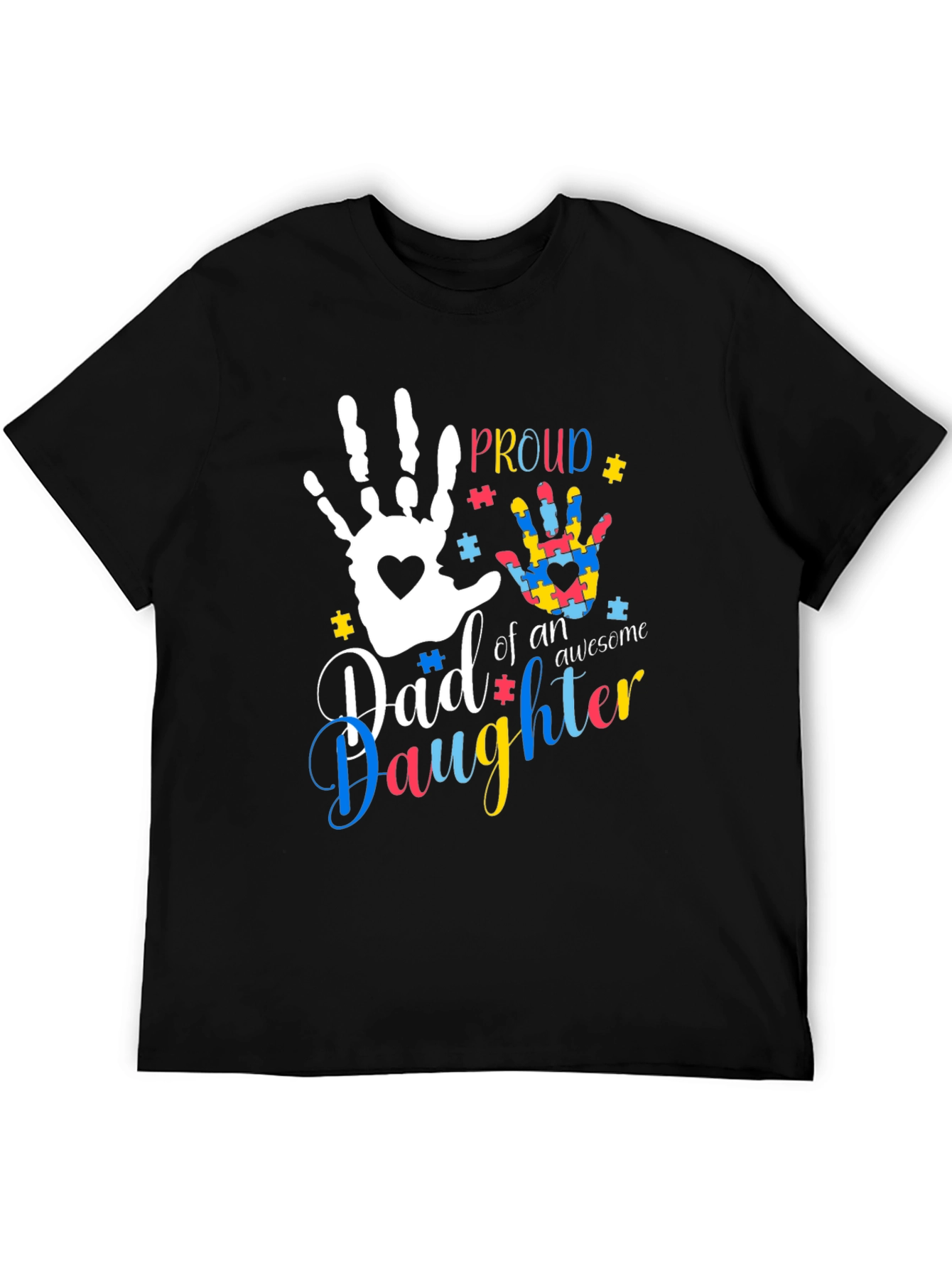 Black Proud Autism Dad T-Shirt view 5