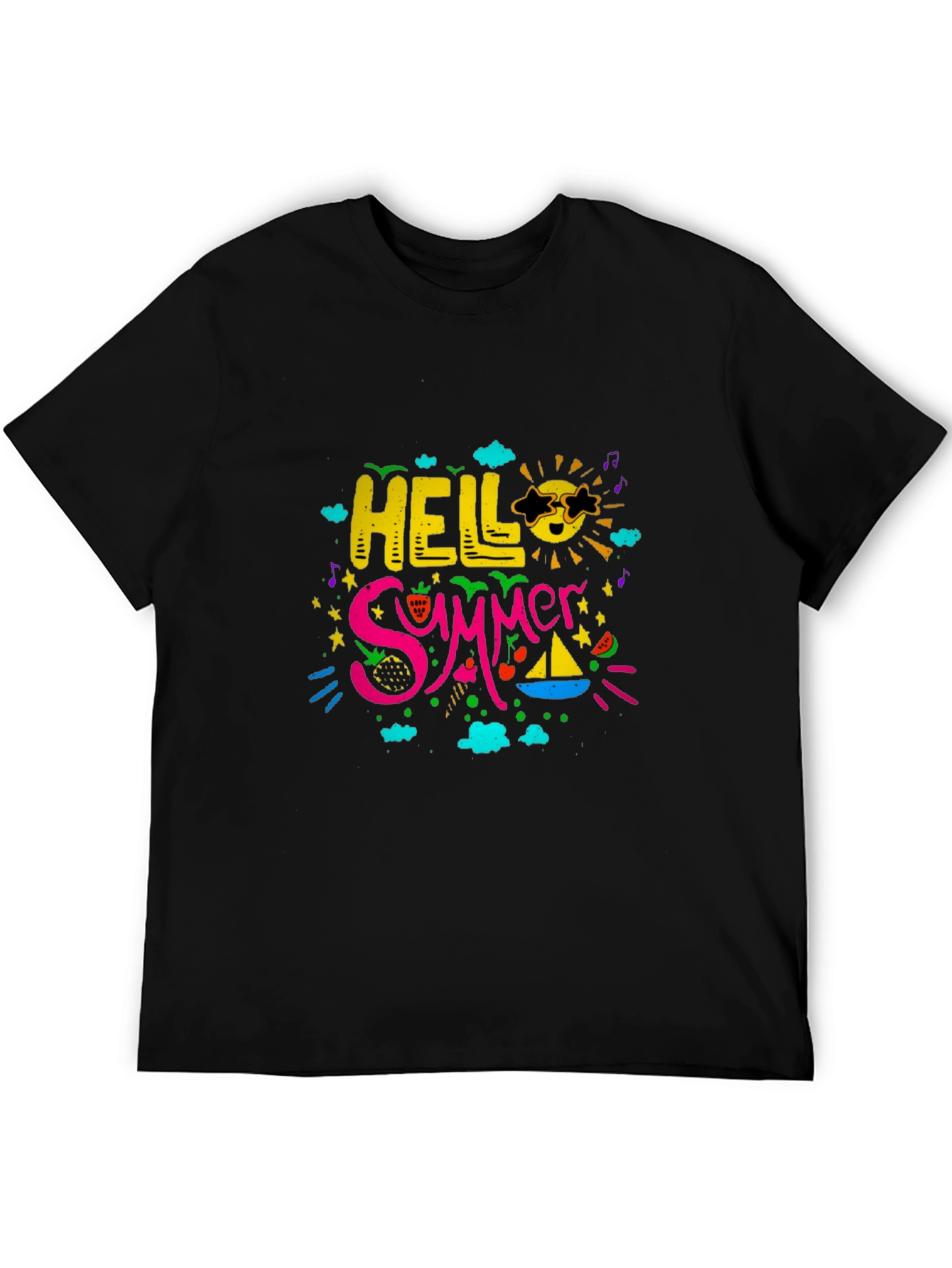 Black Hello Summer Graphic Print Black T-Shirt view 5