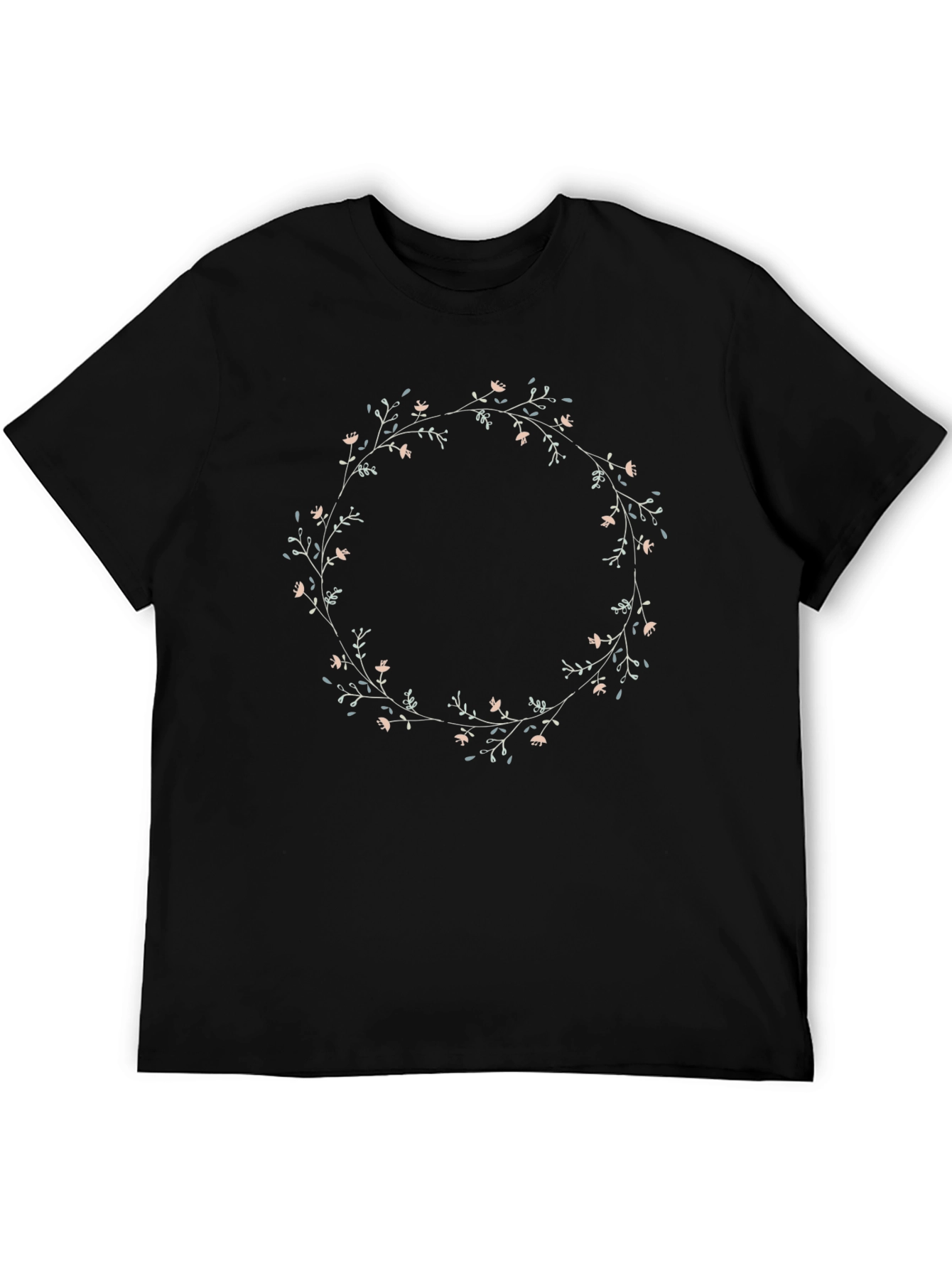 Black Floral Wreath Graphic Tee - Black Cotton Blend view 5