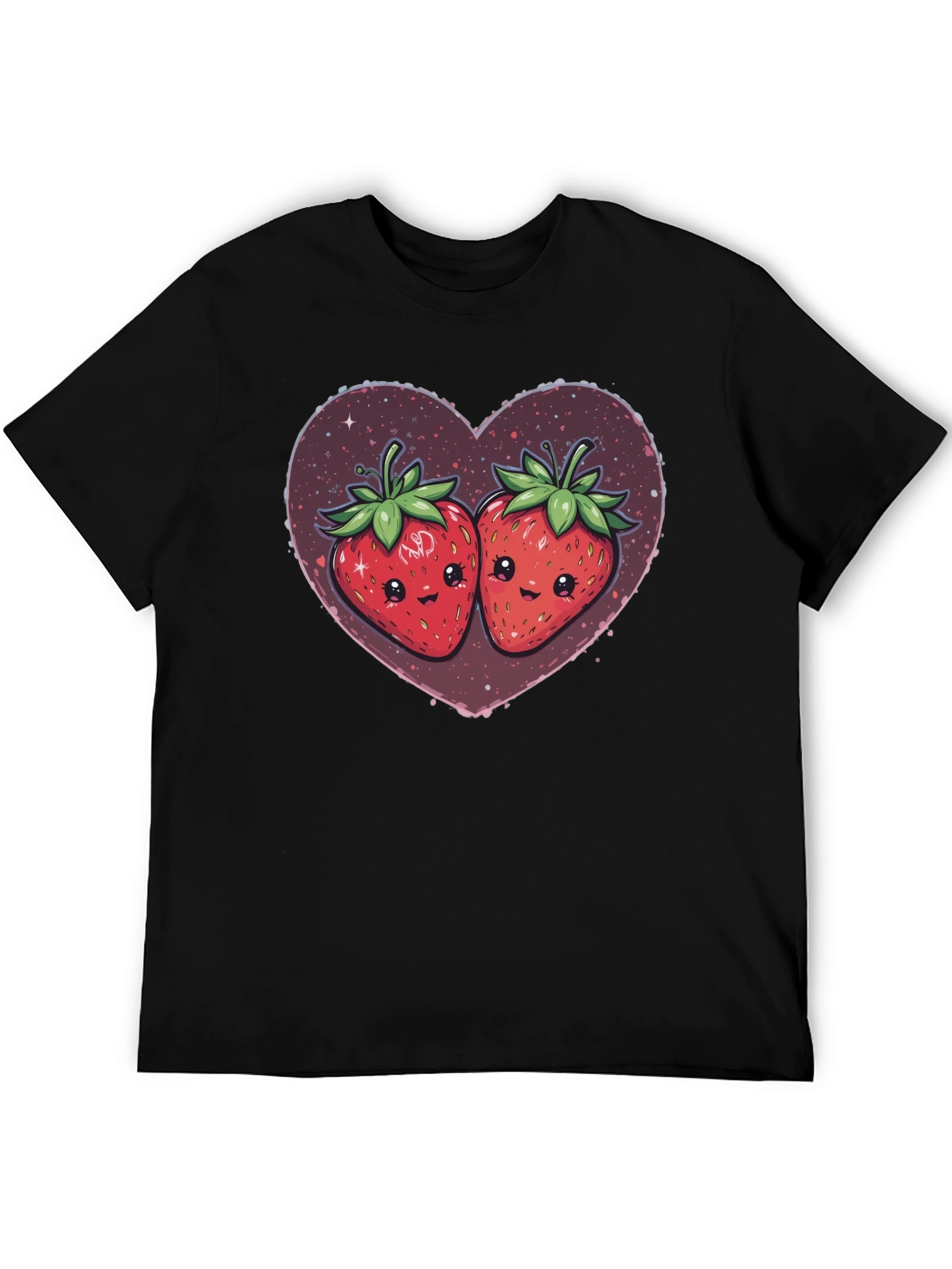 Black Strawberry Heart Kawaii Graphic Tee view 5