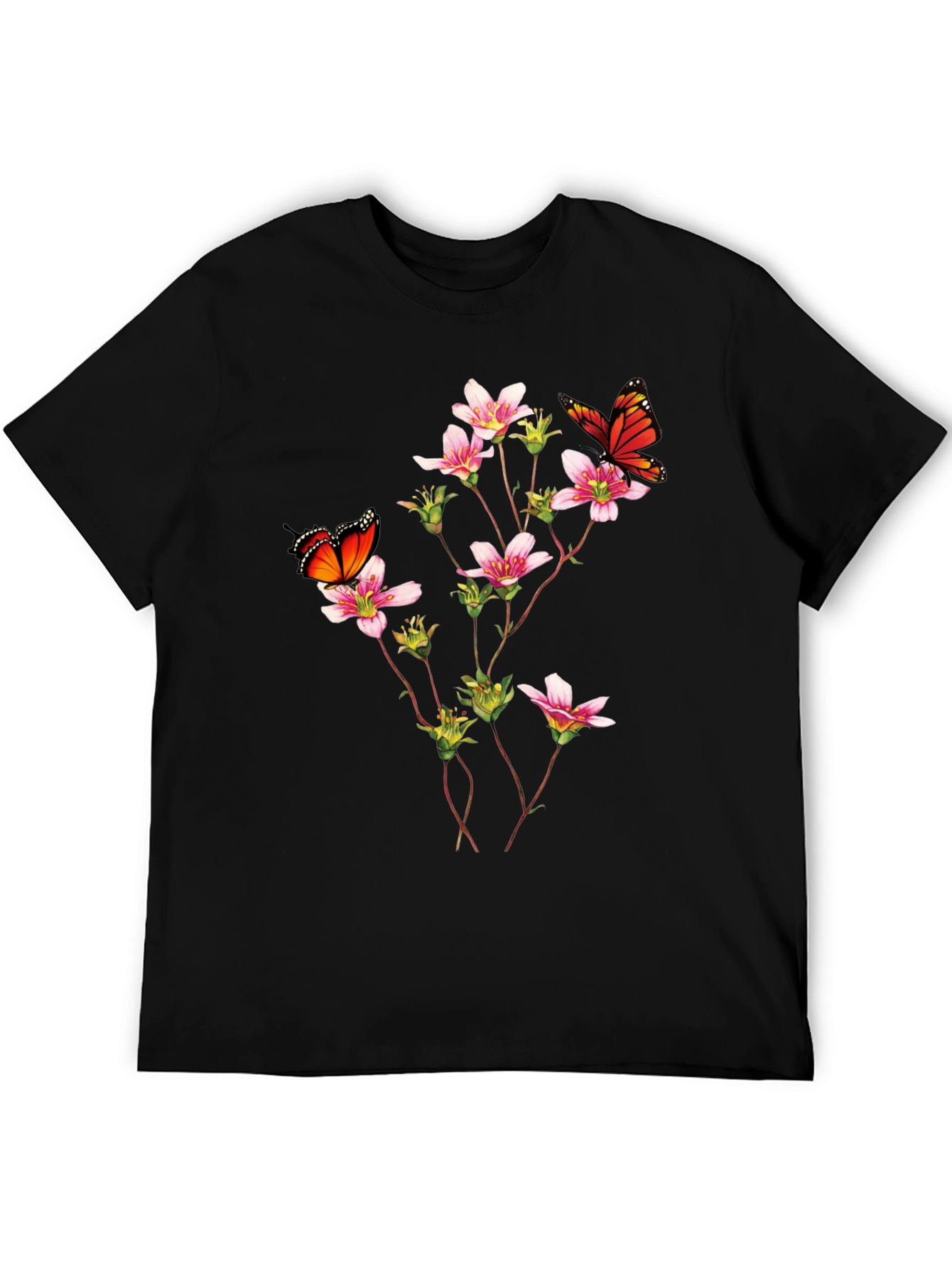 Black Butterfly & Floral Print Black T-Shirt view 5