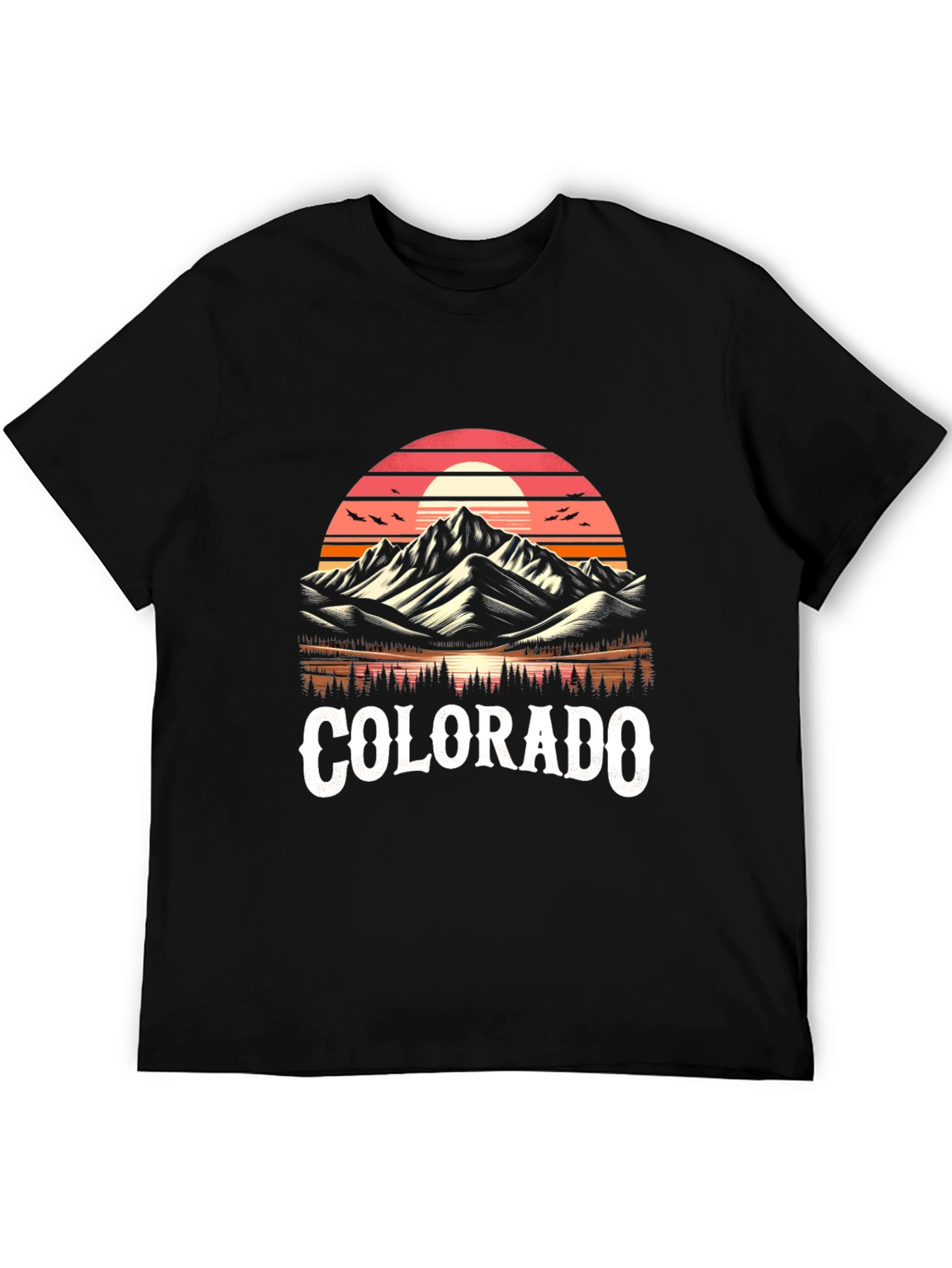 Black Colorado Mountains Retro Graphic T-Shirt view 5