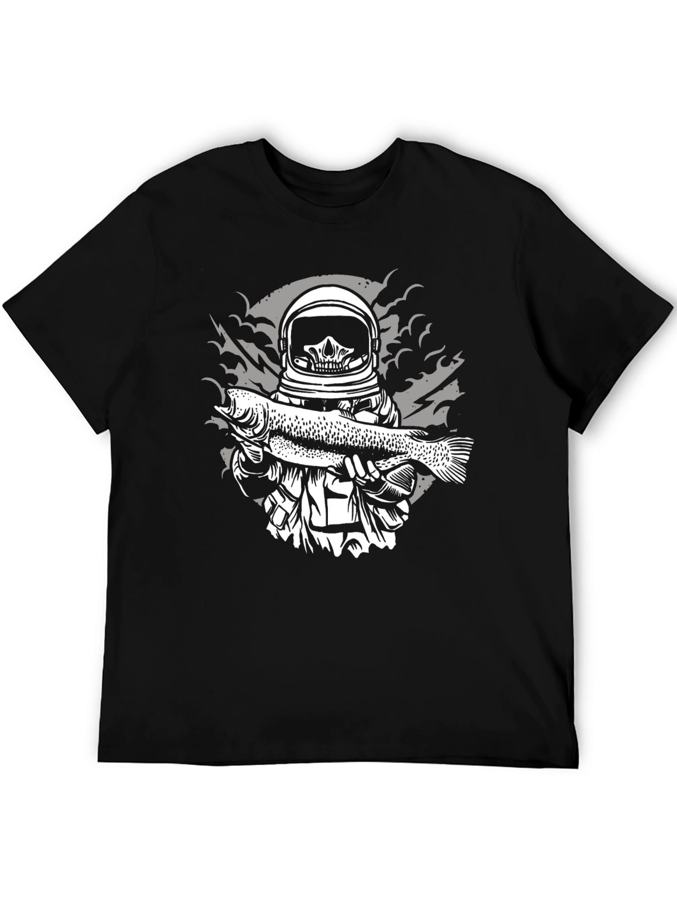 Black Astronaut Skeleton Fish Graphic Tee - Black view 5