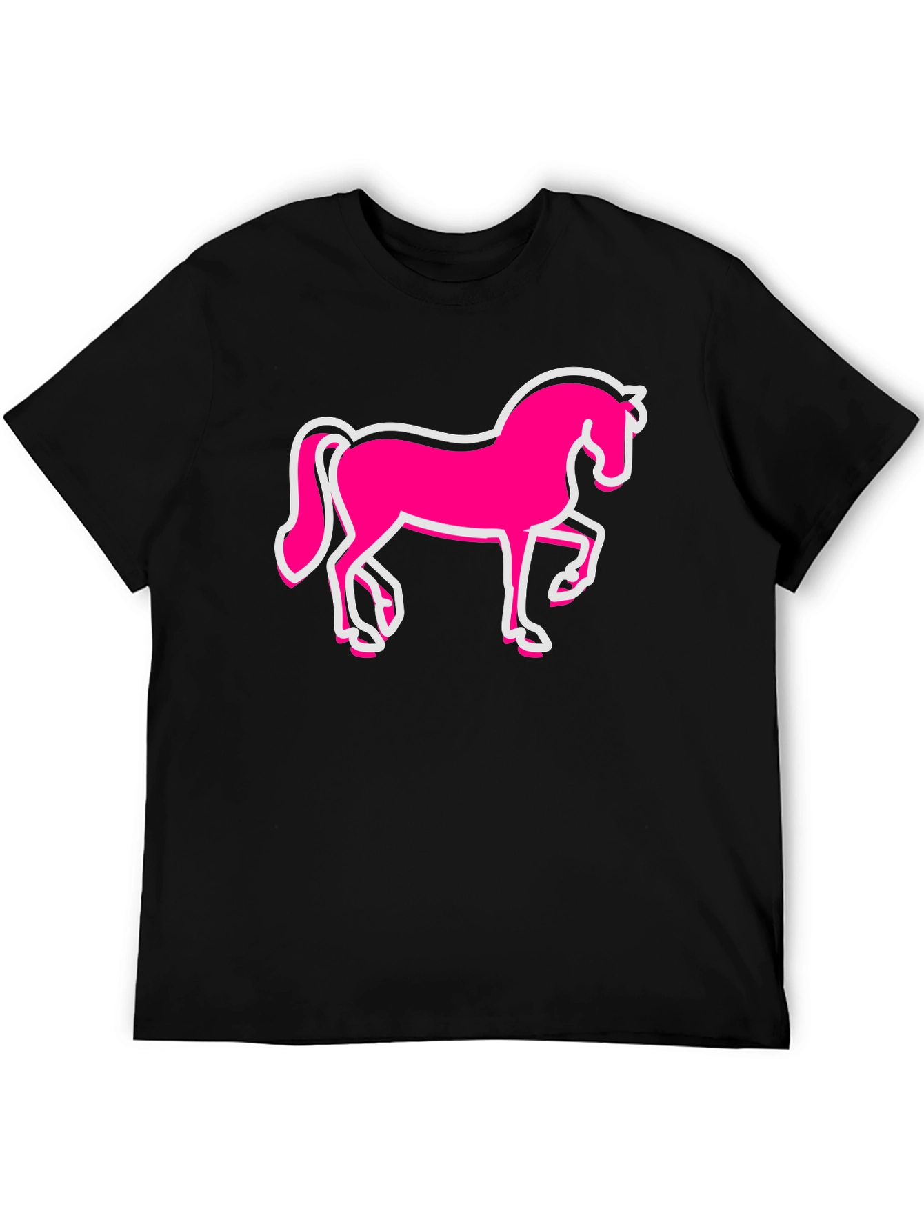 Black Pink Horse Graphic Black T-Shirt - Men's Fashion view 5