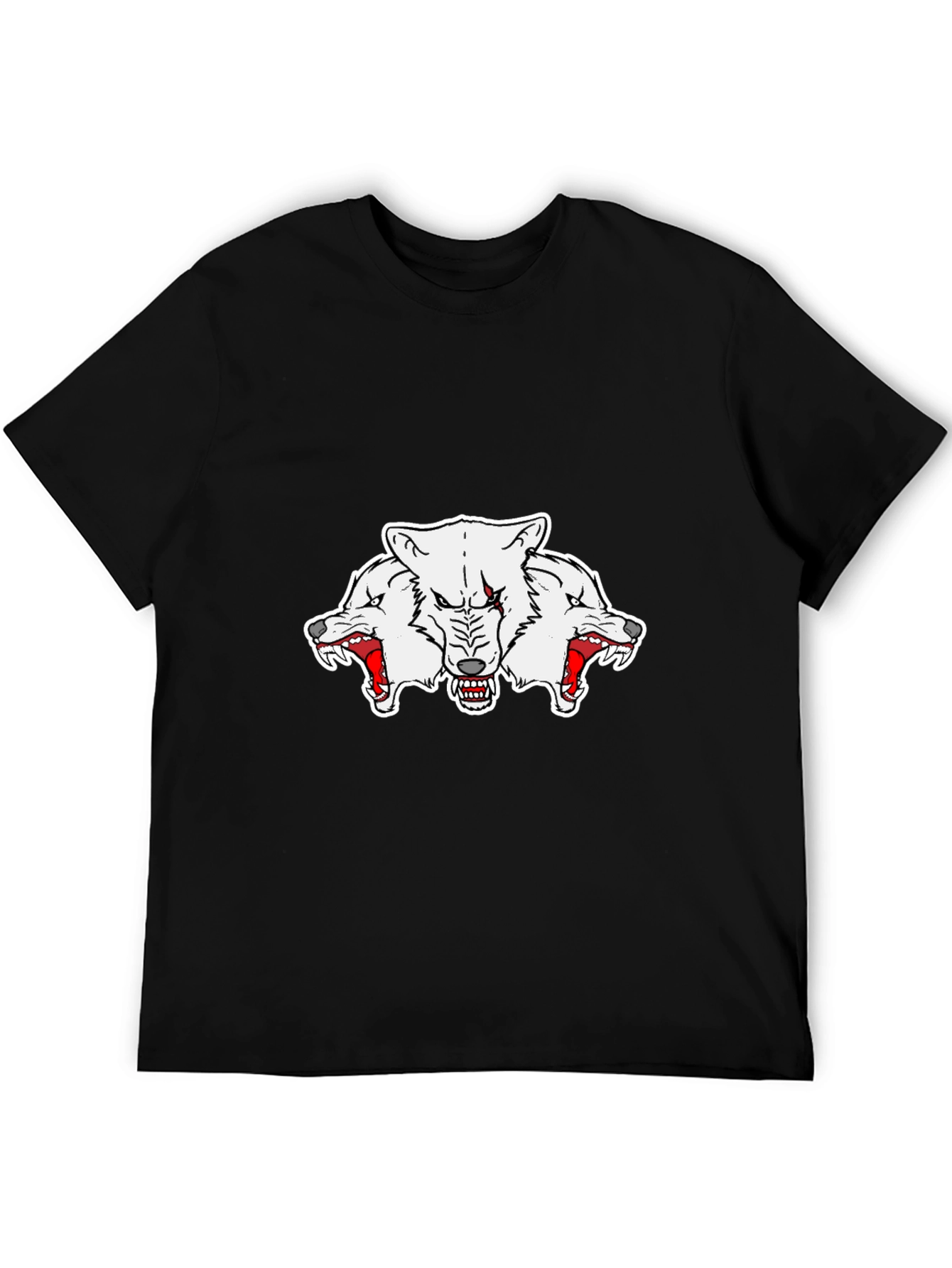 Black Three-Headed Wolf Graphic Tee - Black view 5