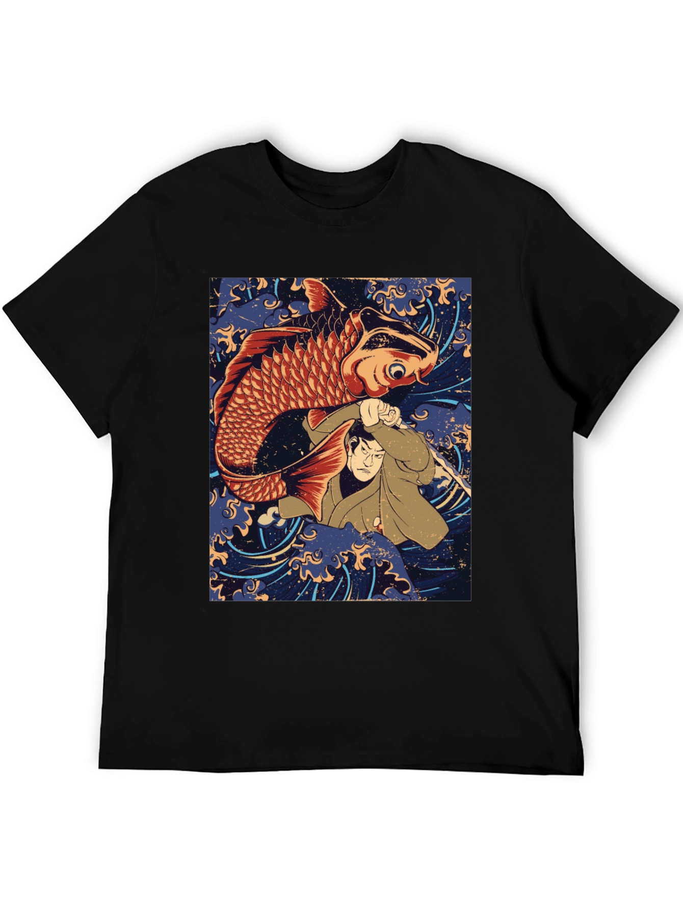 Black Koi Fish & Samurai T-Shirt - Graphic Tee view 5