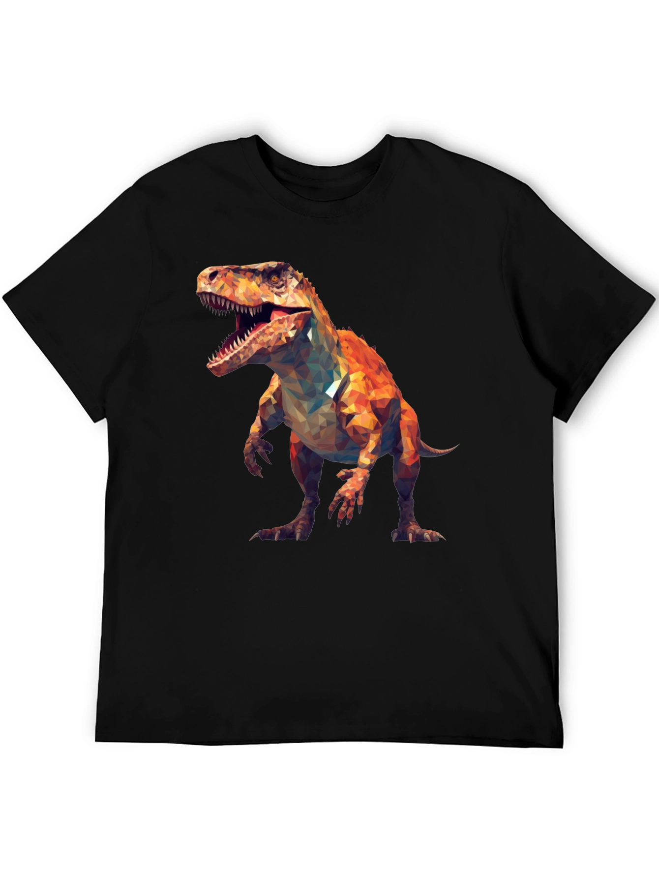 Black Geometric Dinosaur T-Shirt - Black Cotton Tee view 5