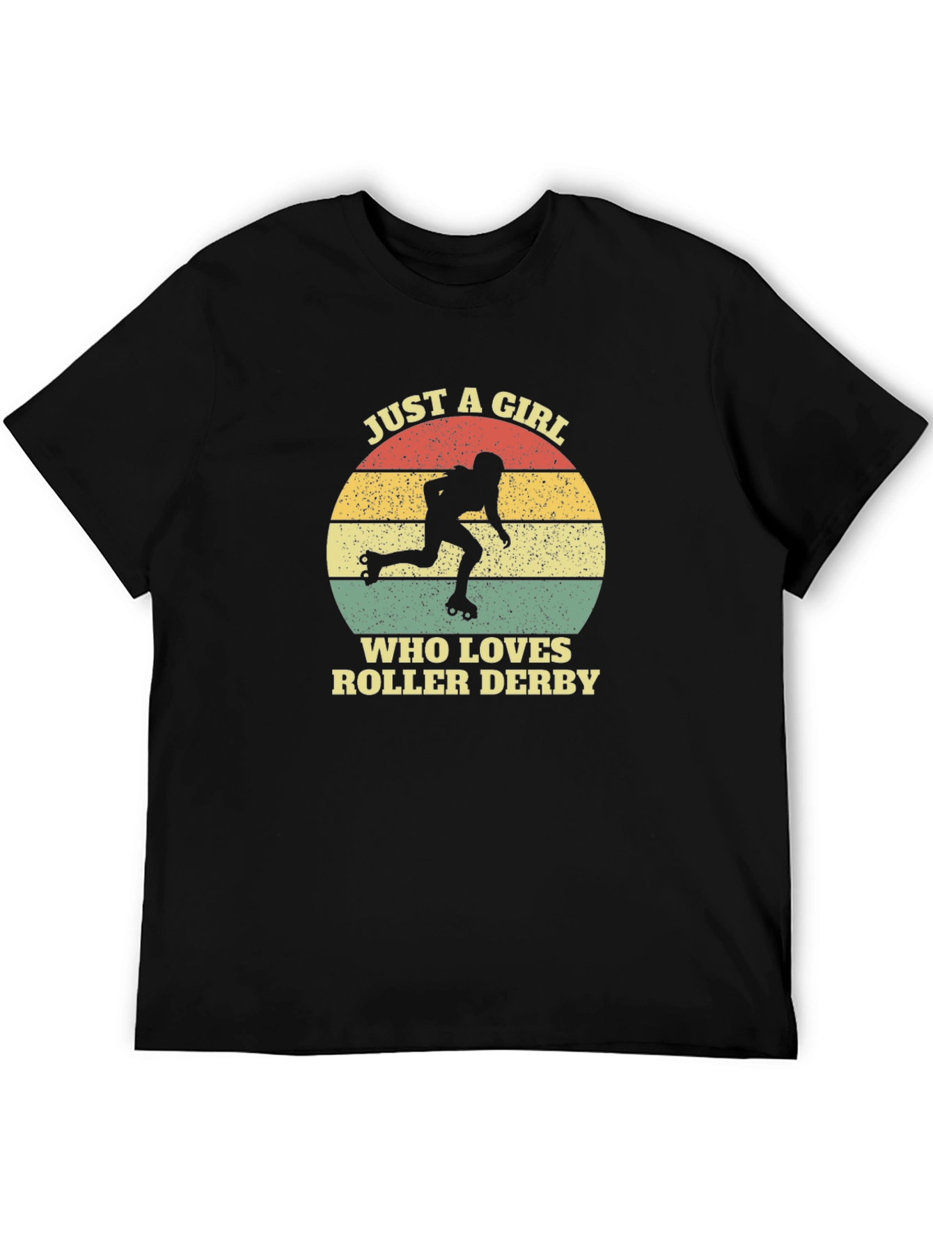 Black Roller Derby Girl T-Shirt Vintage Sunset Design view 5