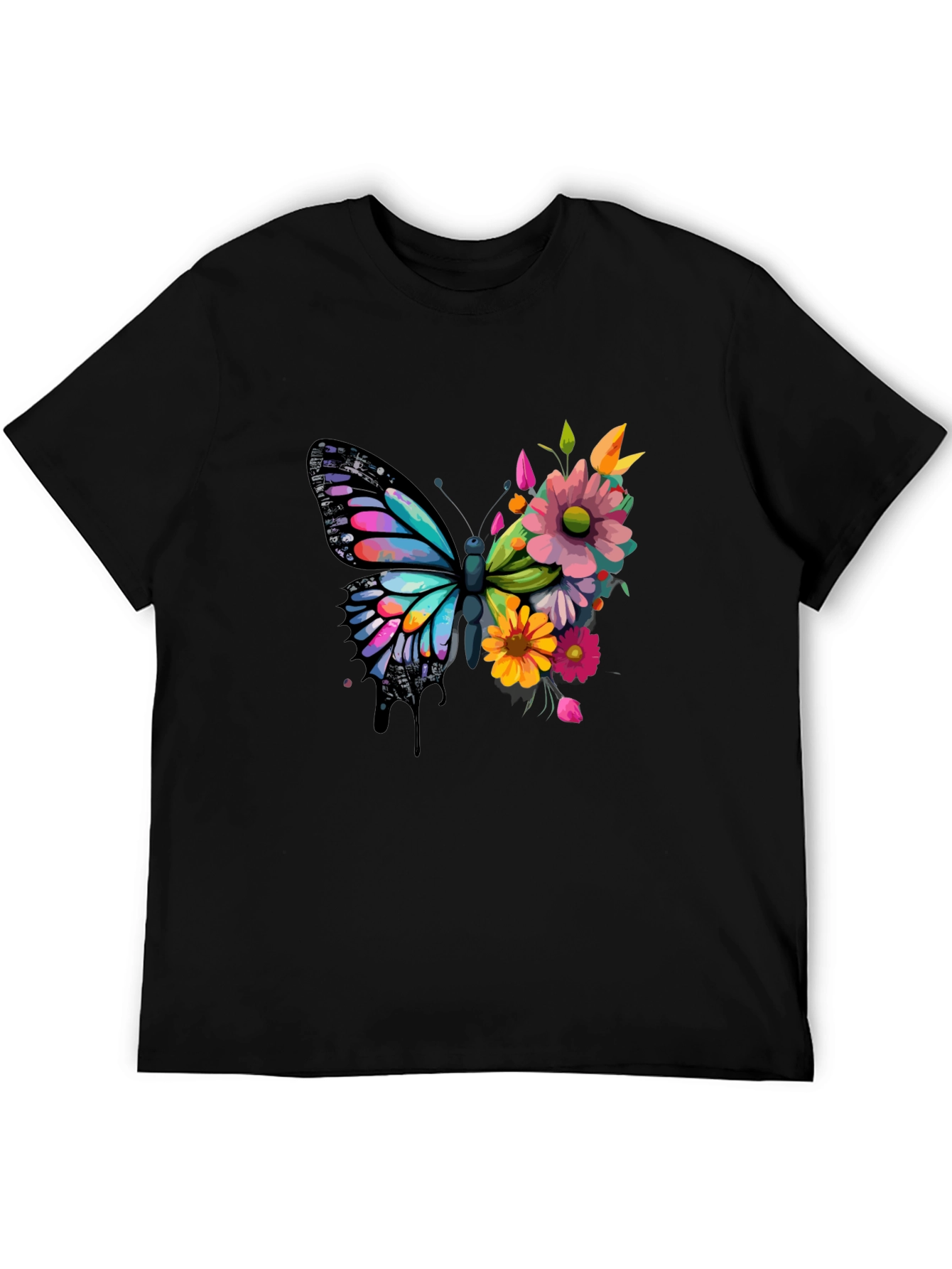 Black Butterfly Floral Graphic Tee - Black view 5