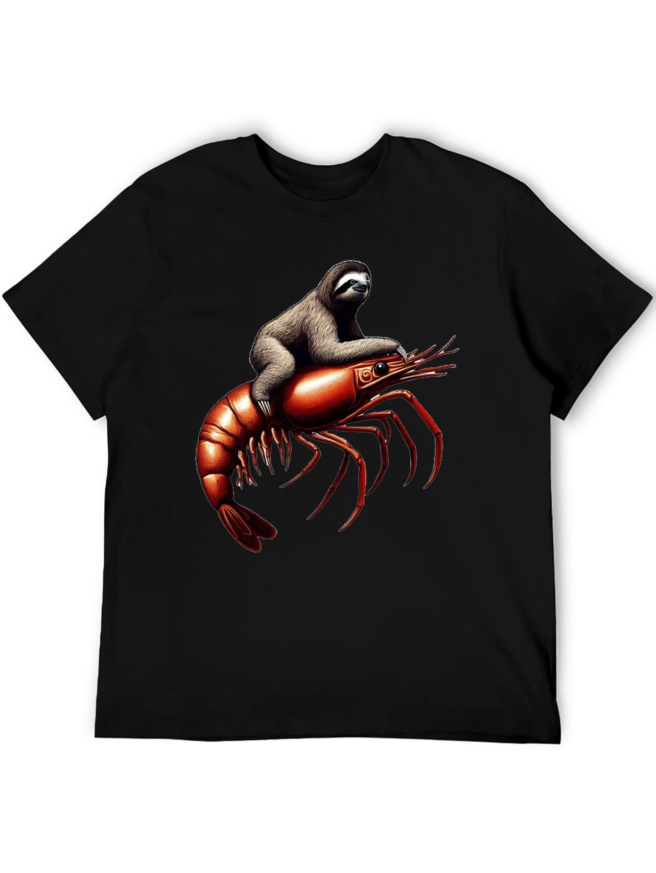 Black Sloth Riding Shrimp T-Shirt view 5