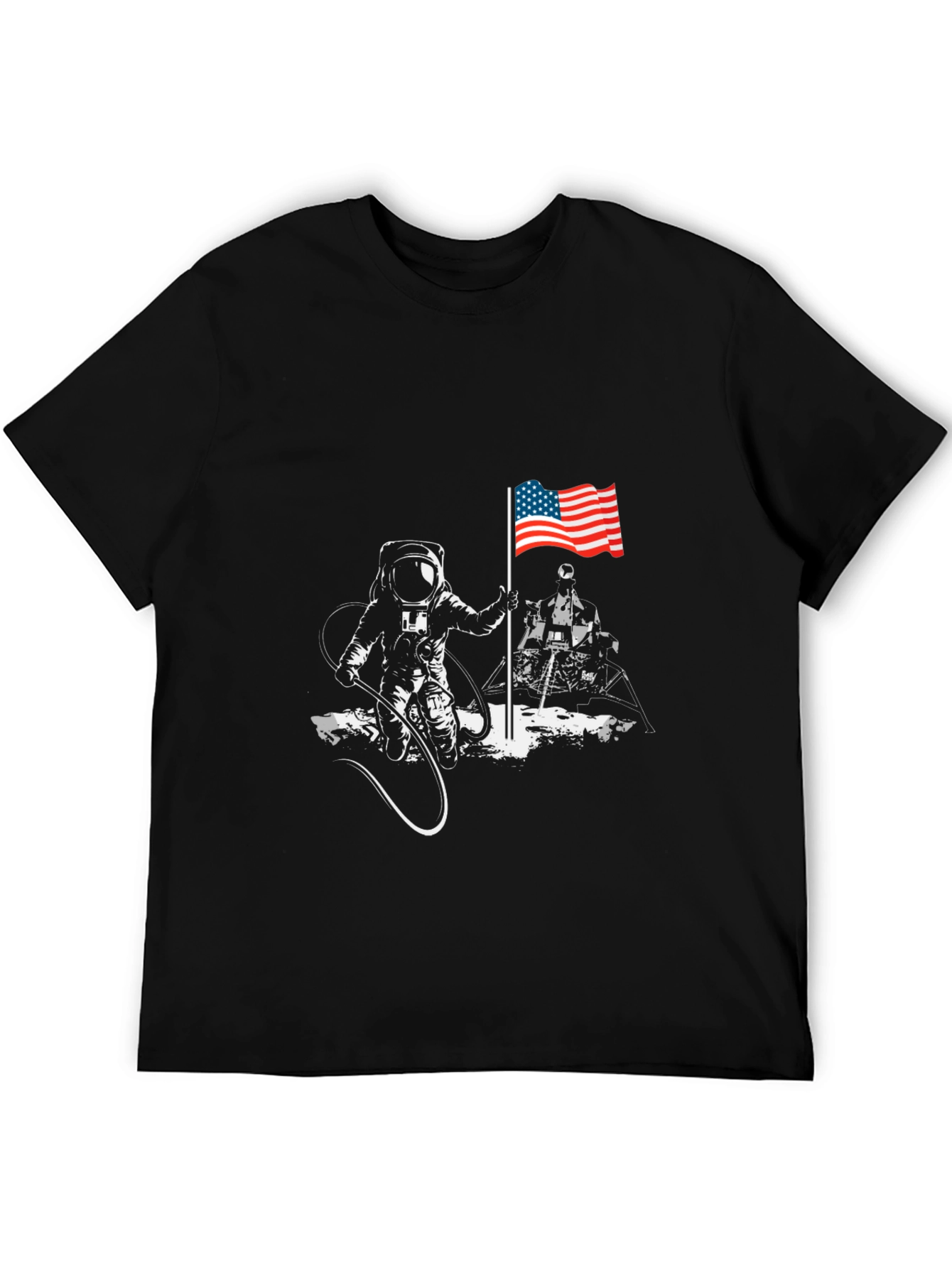 Black Astronaut American Flag T-Shirt - Space Exploration Tee view 5