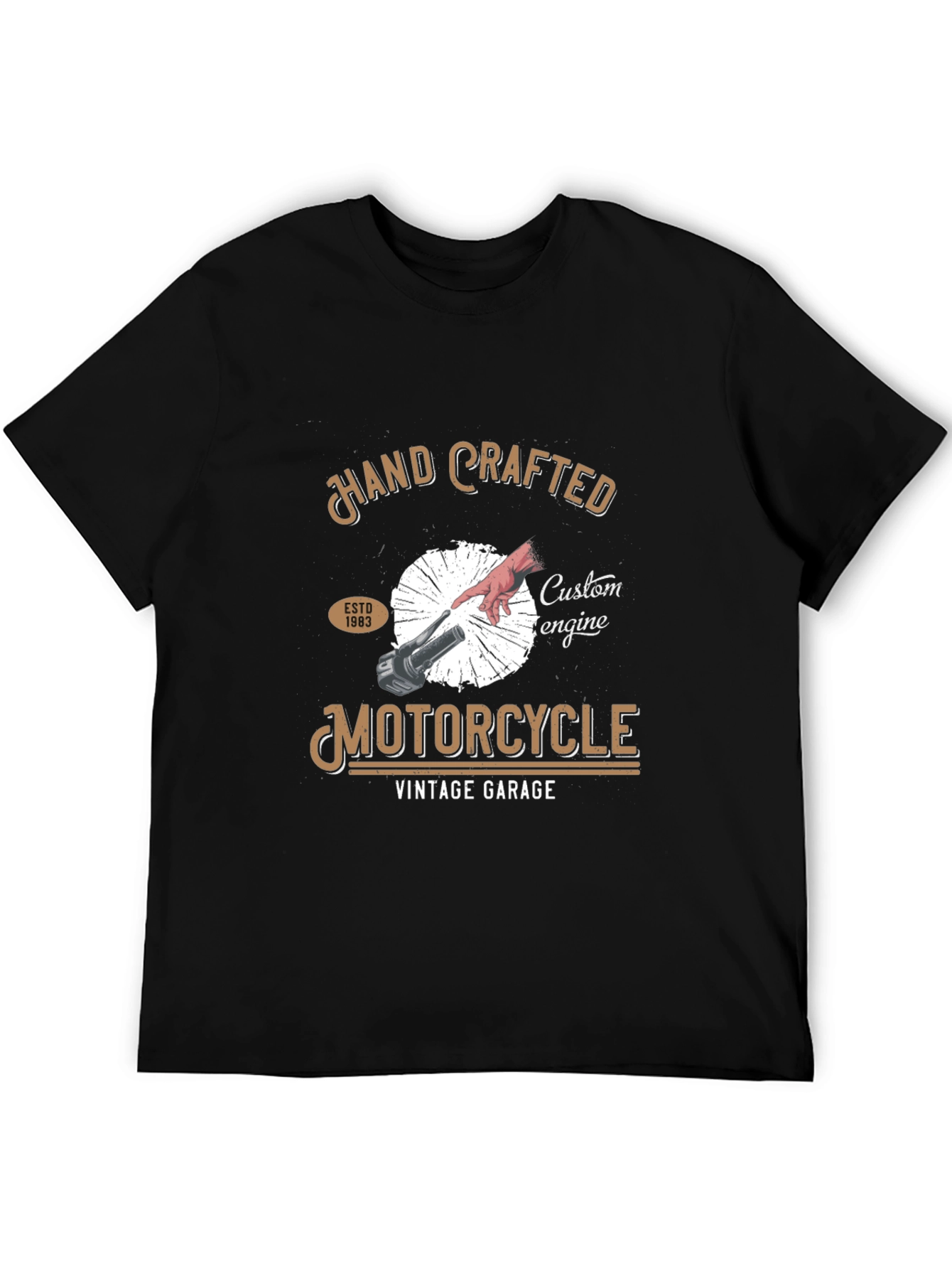 Black Hand Crafted Motorcycle Vintage Garage Tee view 5