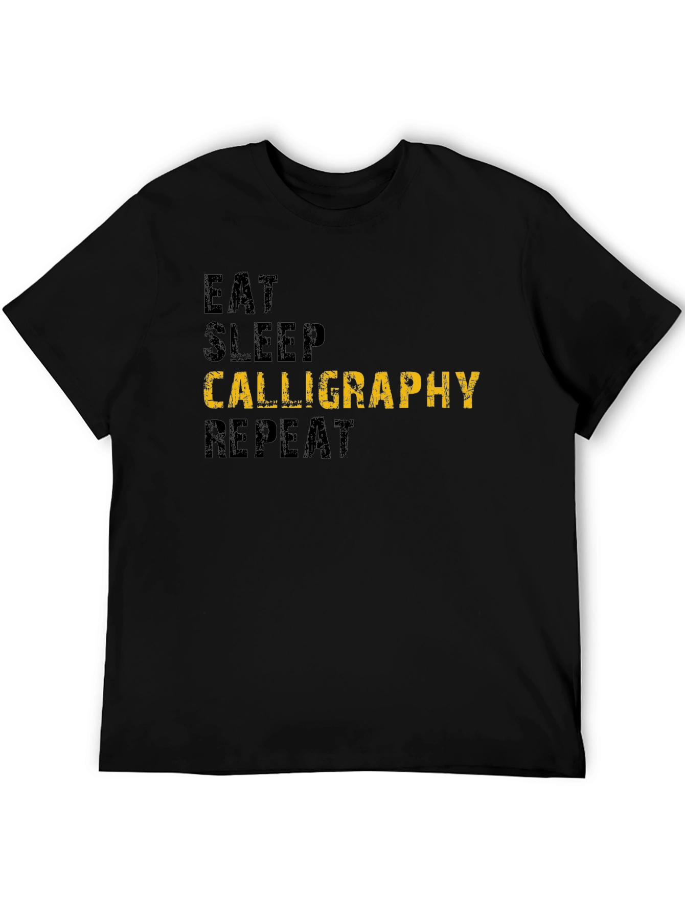 Black Eat Sleep Calligraphy Repeat Black T-Shirt view 5
