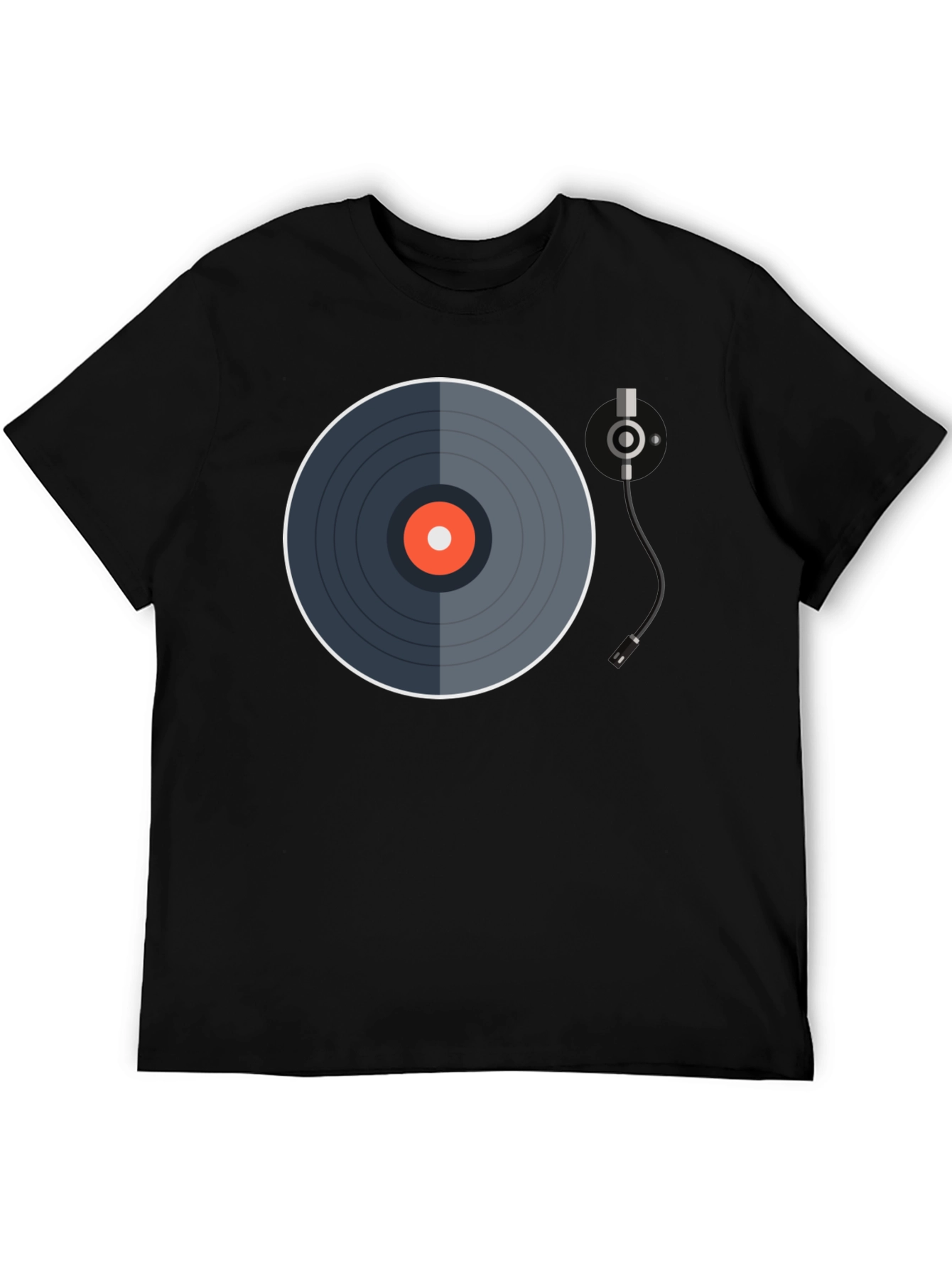 Black Retro Vinyl Record Graphic Tee - Black Cotton Blend view 5