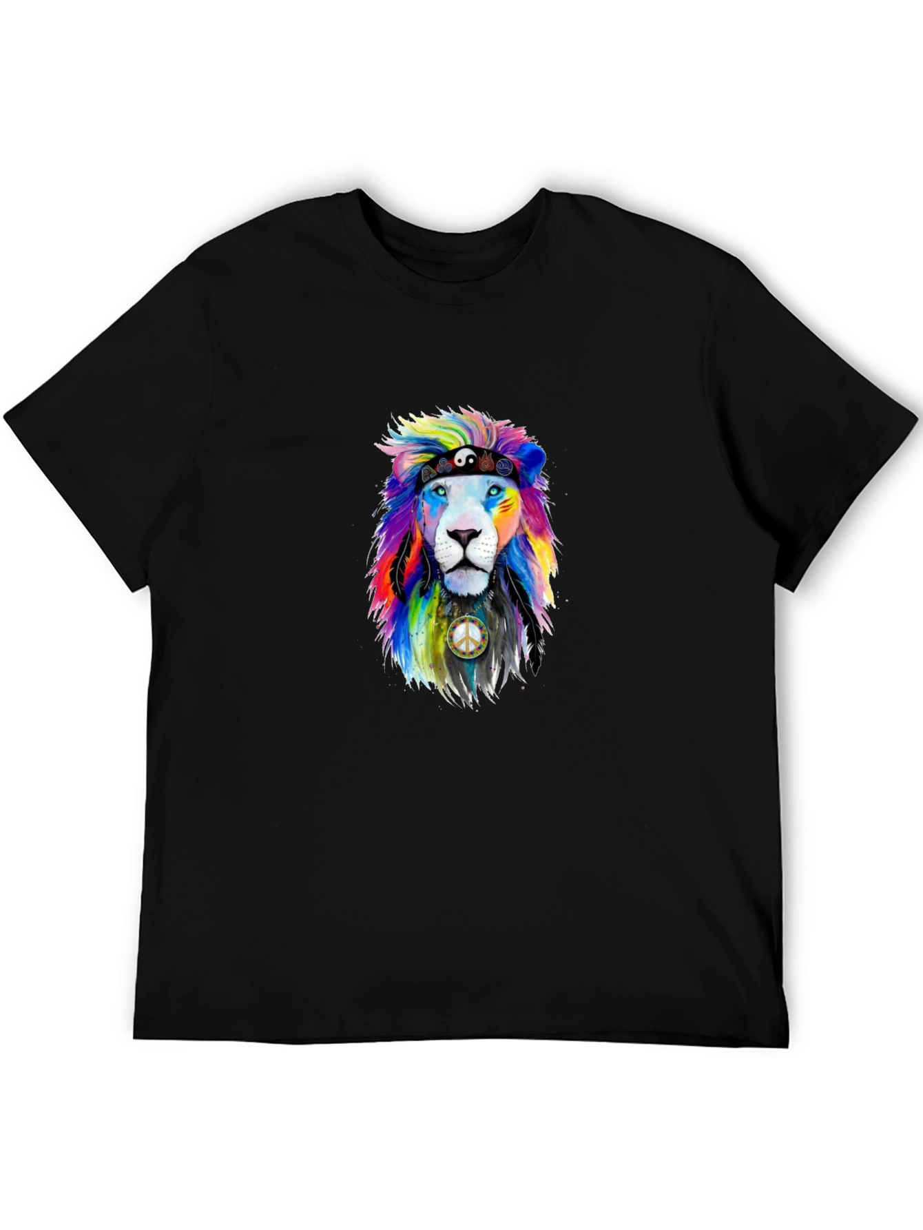 Black Rainbow Lion Peace Sign Graphic Tee view 5