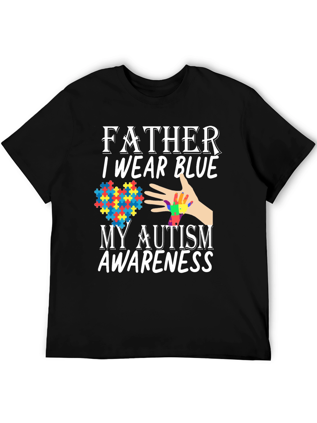 Black Father Autism Awareness Blue T-Shirt view 5