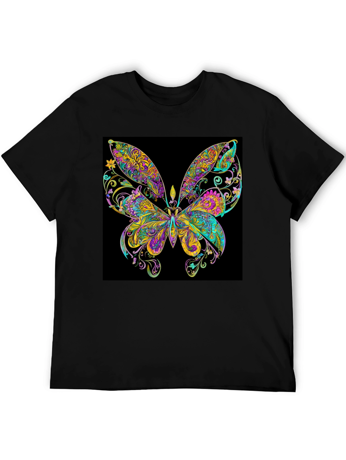 Black Psychedelic Butterfly Graphic Black T-Shirt view 5