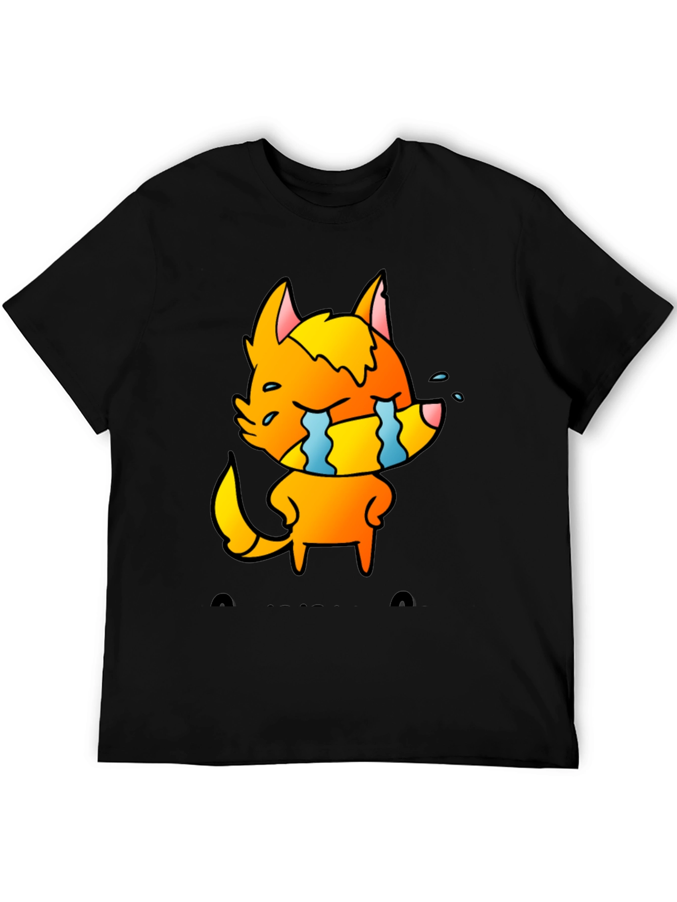 Black Cartoon Crying Fox Graphic Tee - Black view 5