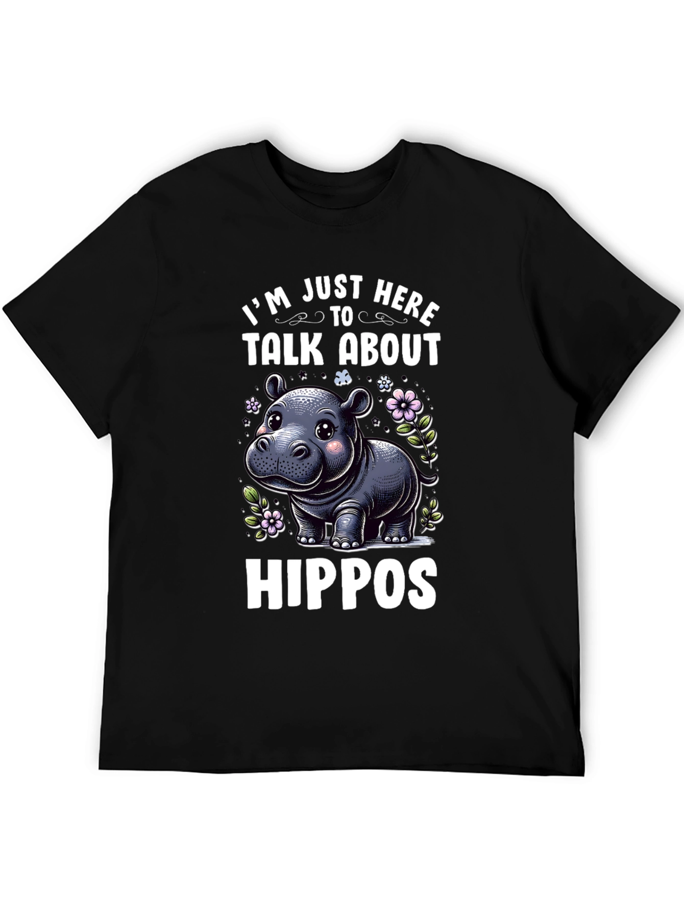 Black Hippo Lover T-Shirt - I'm Just Here To Talk About Hippos view 5