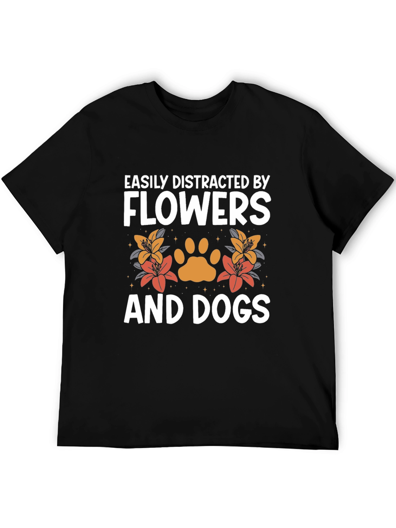 Black Easily Distracted by Flowers and Dogs Tee view 5