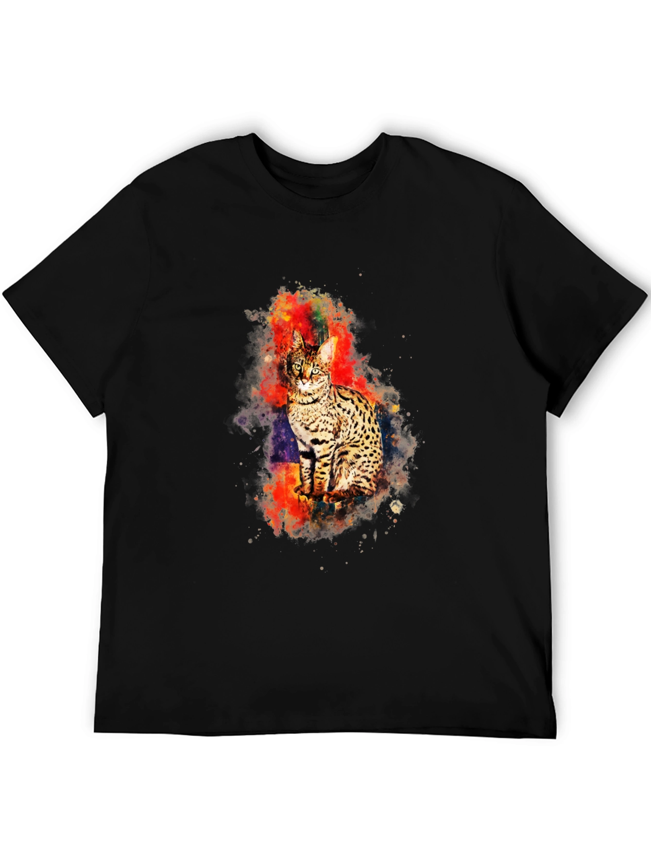 Black Savannah Cat Watercolor Graphic T-Shirt view 5