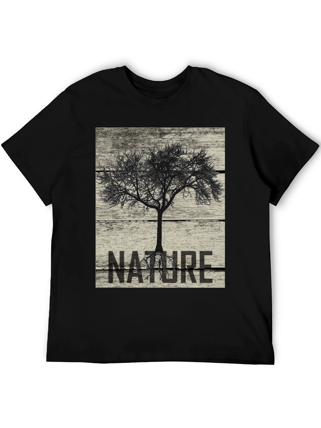 Black Nature Tree Graphic Tee - Black Cotton T-Shirt view 5