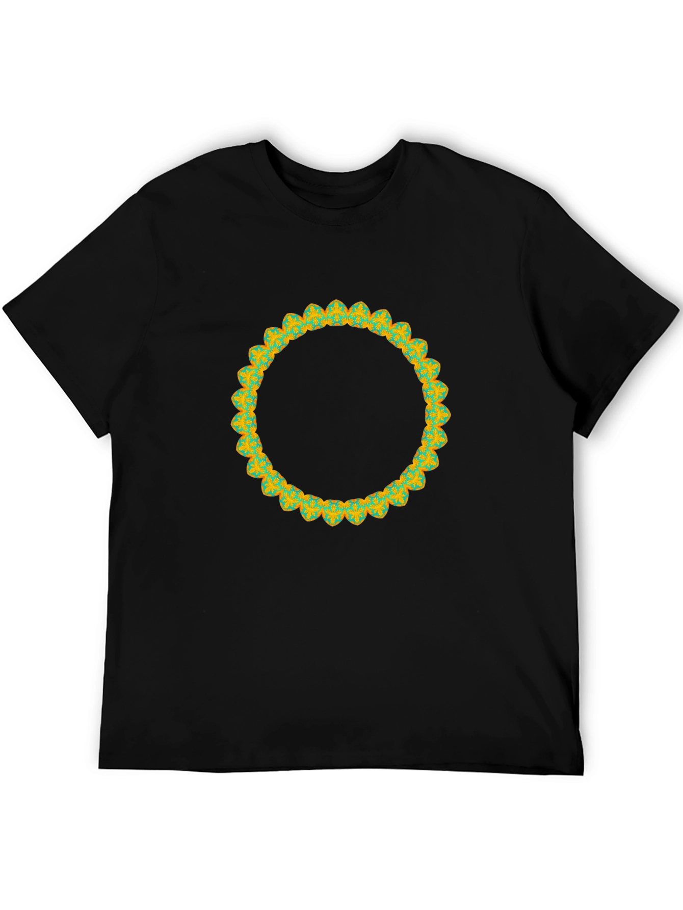Black Men's Black T-Shirt with Decorative Circular Print view 5