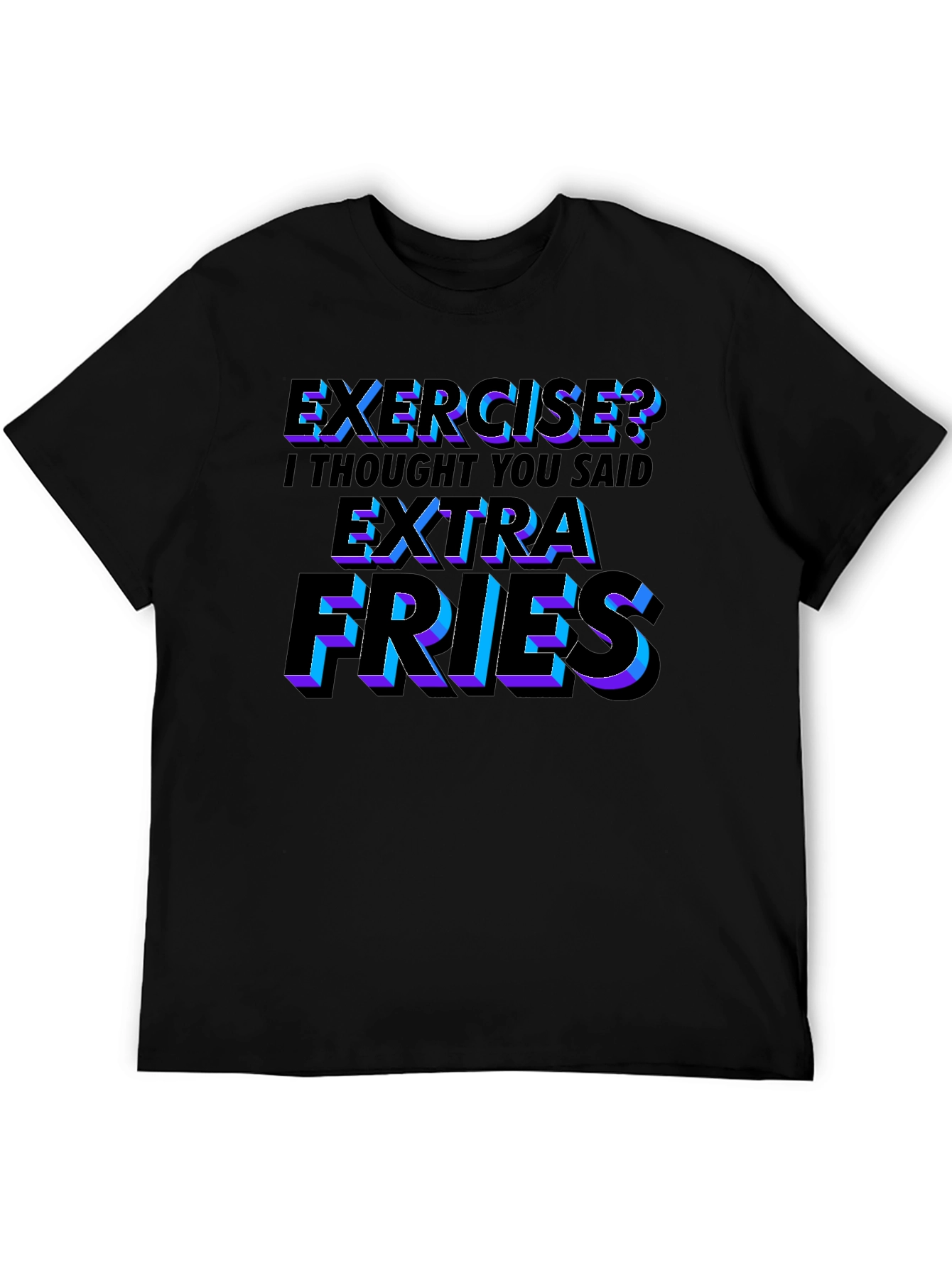 Black Funny Exercise? Extra Fries Men's Black T-Shirt view 5