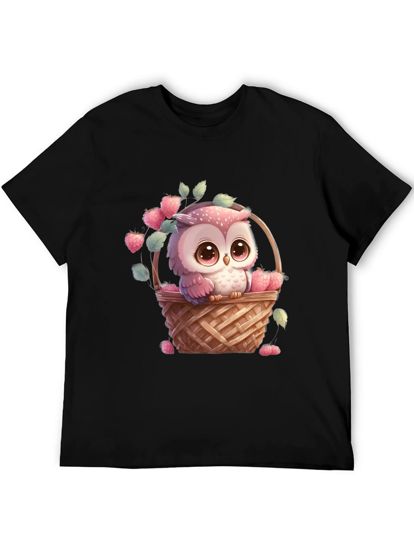 Black Owl in Basket T-Shirt: Cute Cartoon Graphic Tee view 5