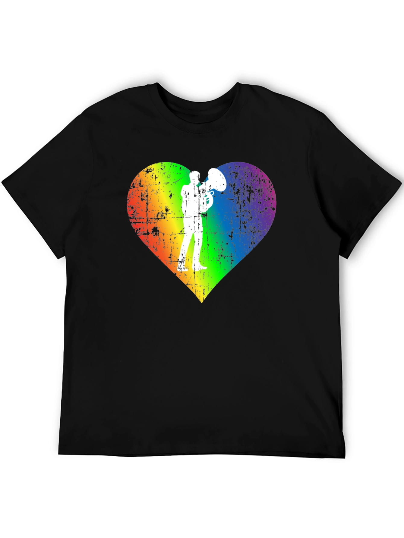 Black Rainbow Heart Tuba Player Black T-Shirt view 5